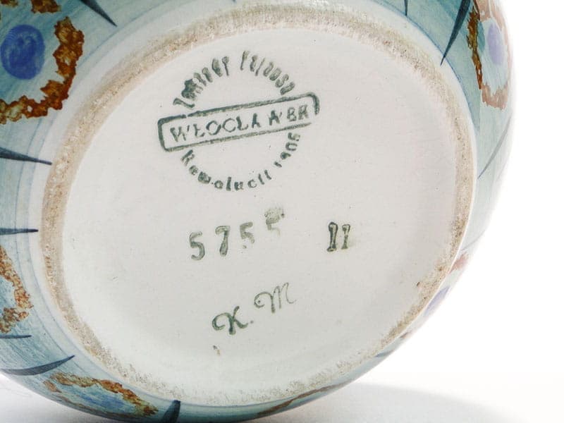Wazon Kula, fajans niebieski zielony brązowy biały, proj. E. Piwek-Białoborska, Włocławek, Polska, lata 50. - 352960