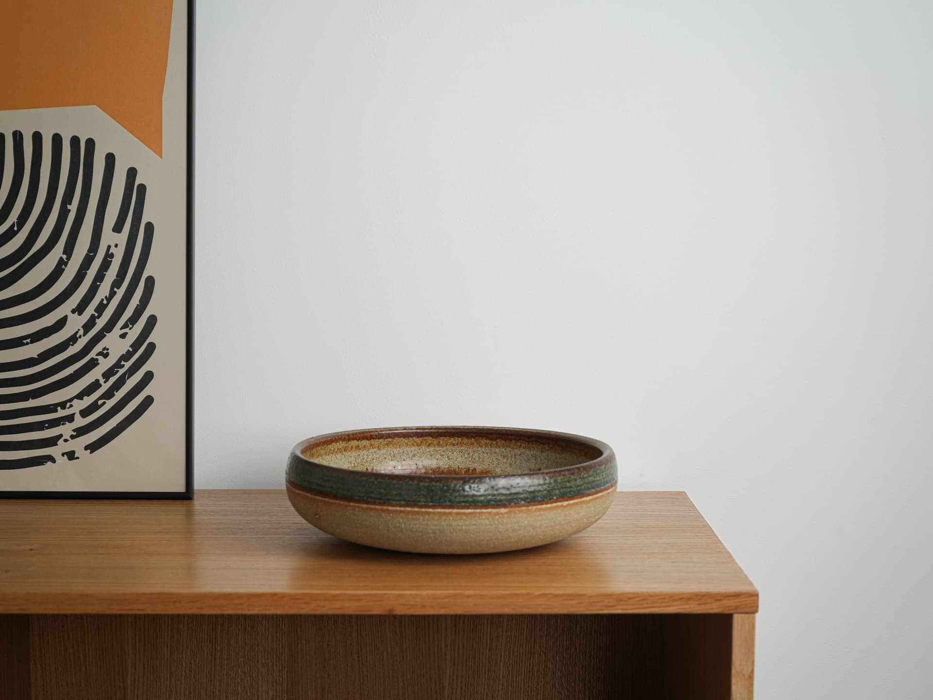 Bowl, beige blue ceramic, Søholm, Denmark, 1960s. - 352996