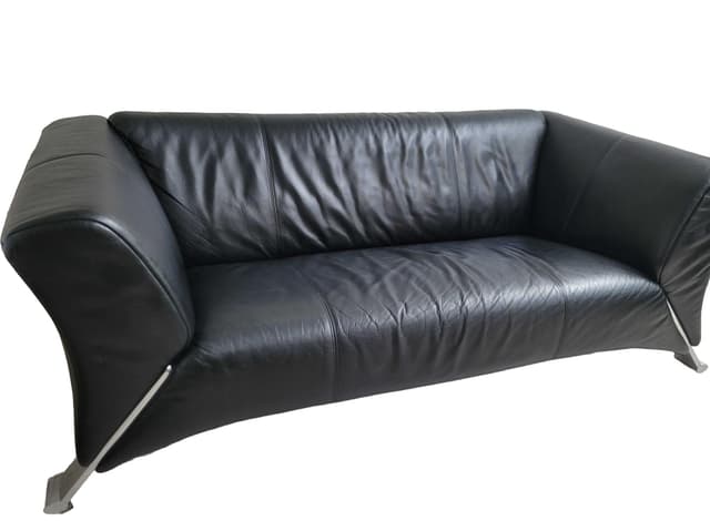 Sofa NR 322, black leather, silver metal, Rolf Benz, Germany, 1980s. - DIMENSION