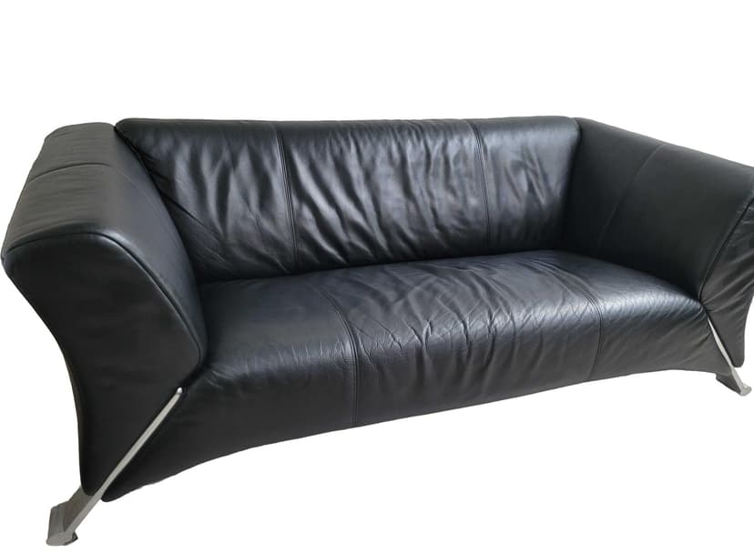 Sofa NR 322, black leather, silver metal, Rolf Benz, Germany, 1980s.