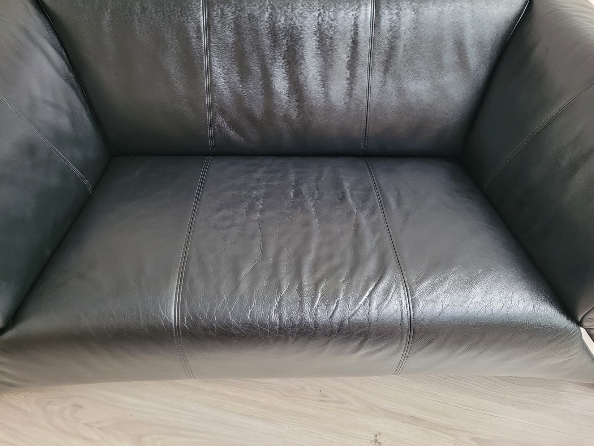 Sofa Rolf Benz 322, black leather, grey metal, Germany, 1980s. - 353107