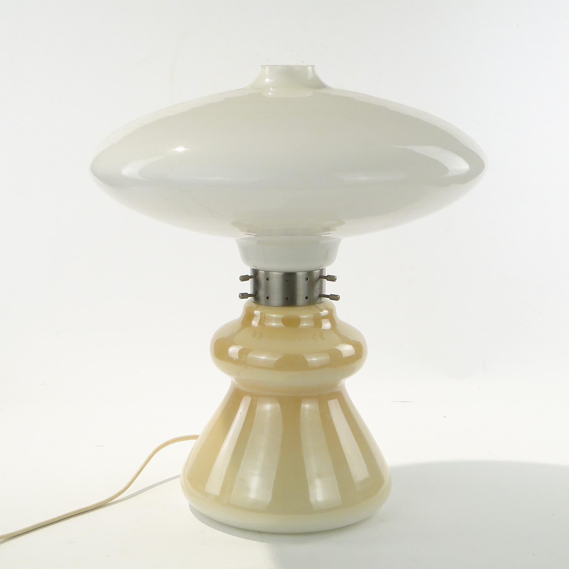 Lampa stołowa Space Age, szkło żółty, metal biały, Polska, lata 50. - 353129