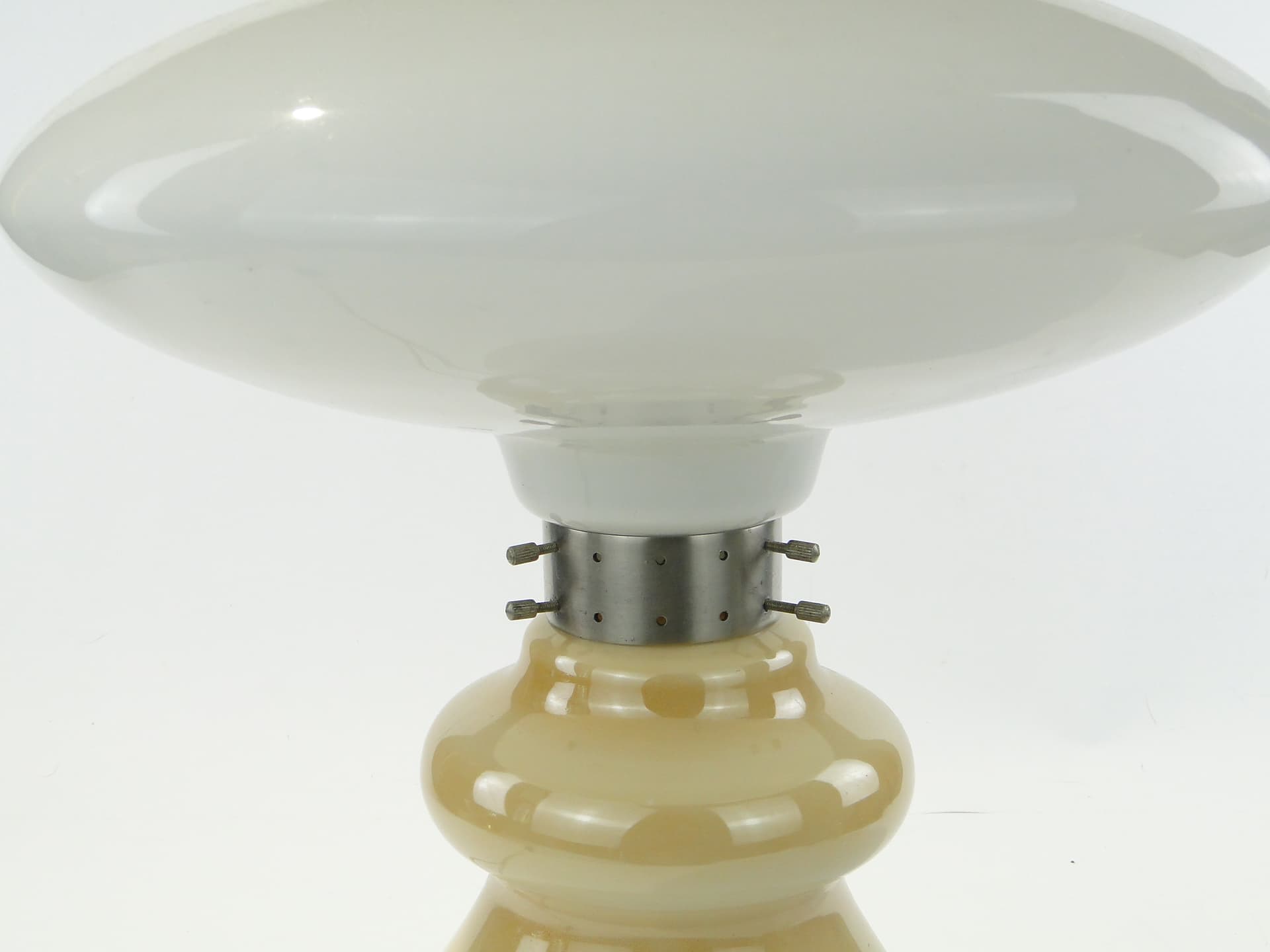 Lampa stołowa Space Age, szkło żółty, metal biały, Polska, lata 50. - 353122