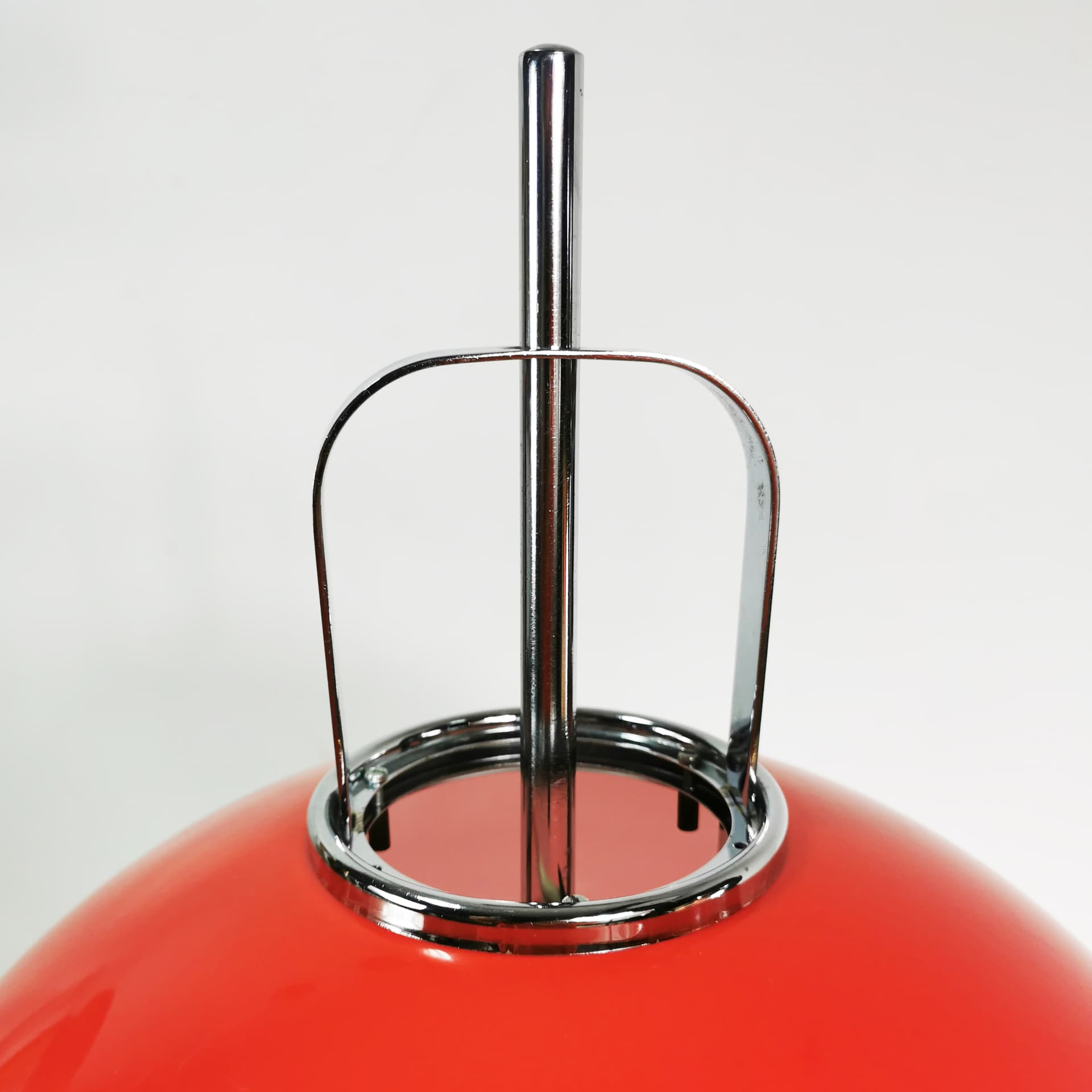 Table Lamp Lucerna, Space Age, orange-red plastic, chrome, by H. Guzzini, Italy, 1970s. - 353186
