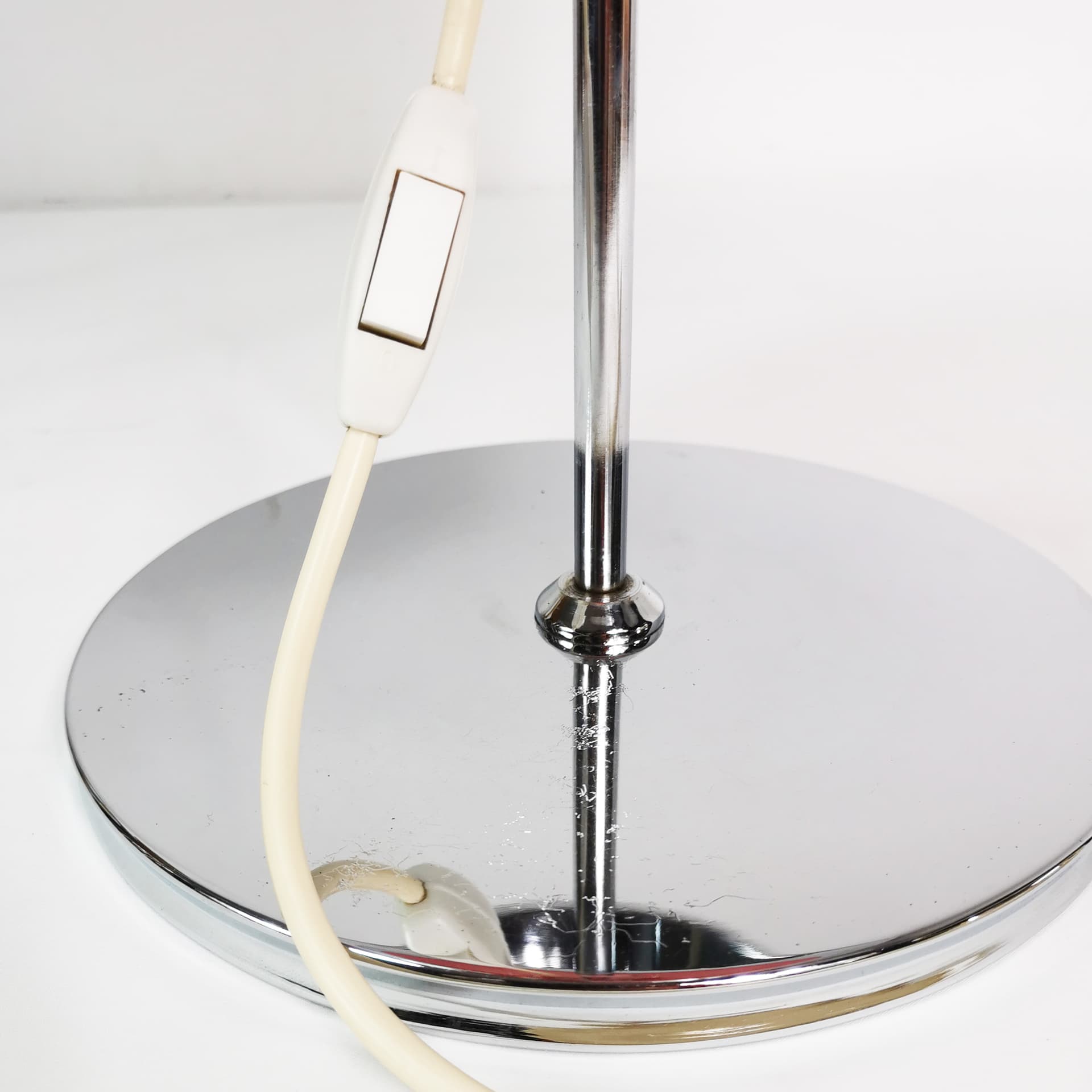 Table Lamp Lucerna, Space Age, orange-red plastic, chrome, by H. Guzzini, Italy, 1970s. - 353184