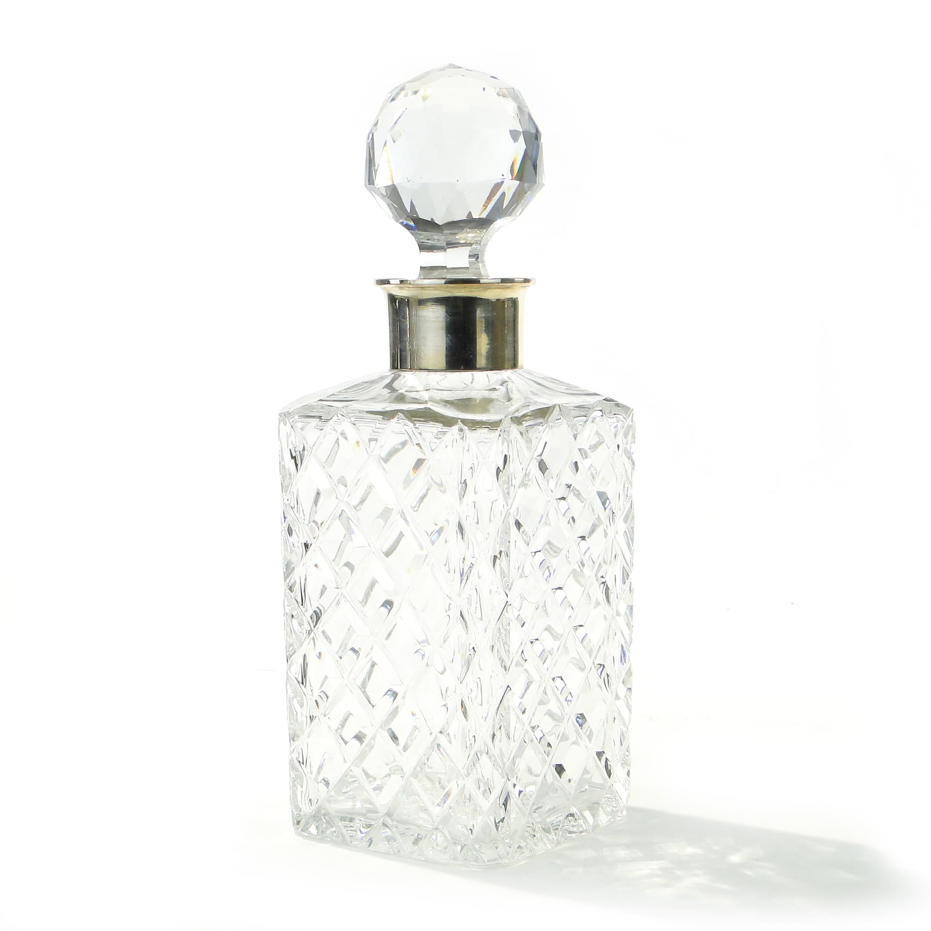 Whisky decanter, clear crystal, silver, Sweden, 1950s