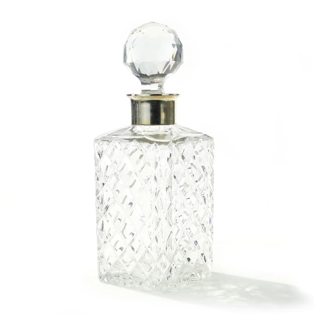 Whisky decanter, clear crystal, silver, Sweden, 1950s - DIMENSION