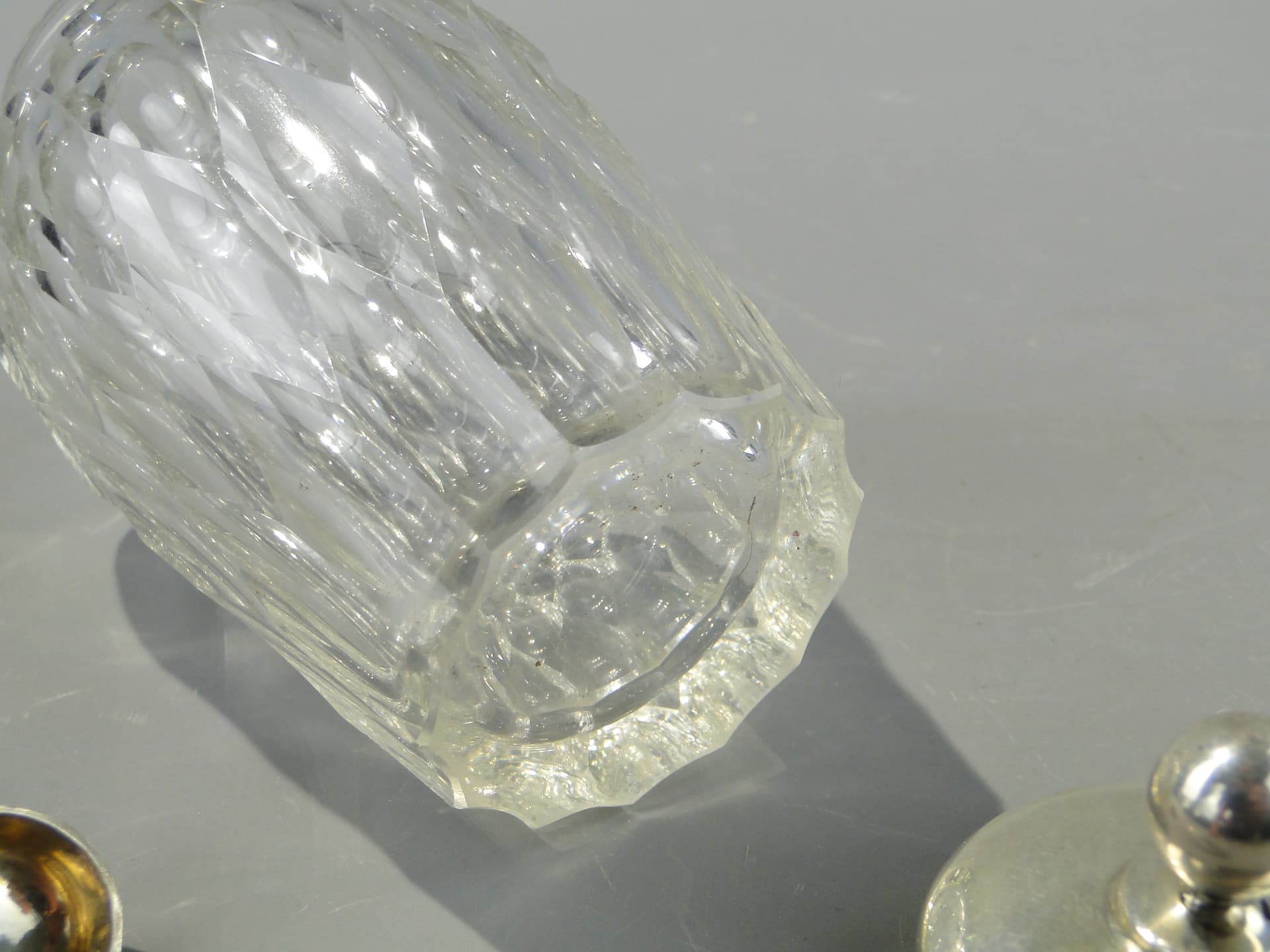 Olive container Art Deco, transparent crystal, silver, 1920s. - 353342