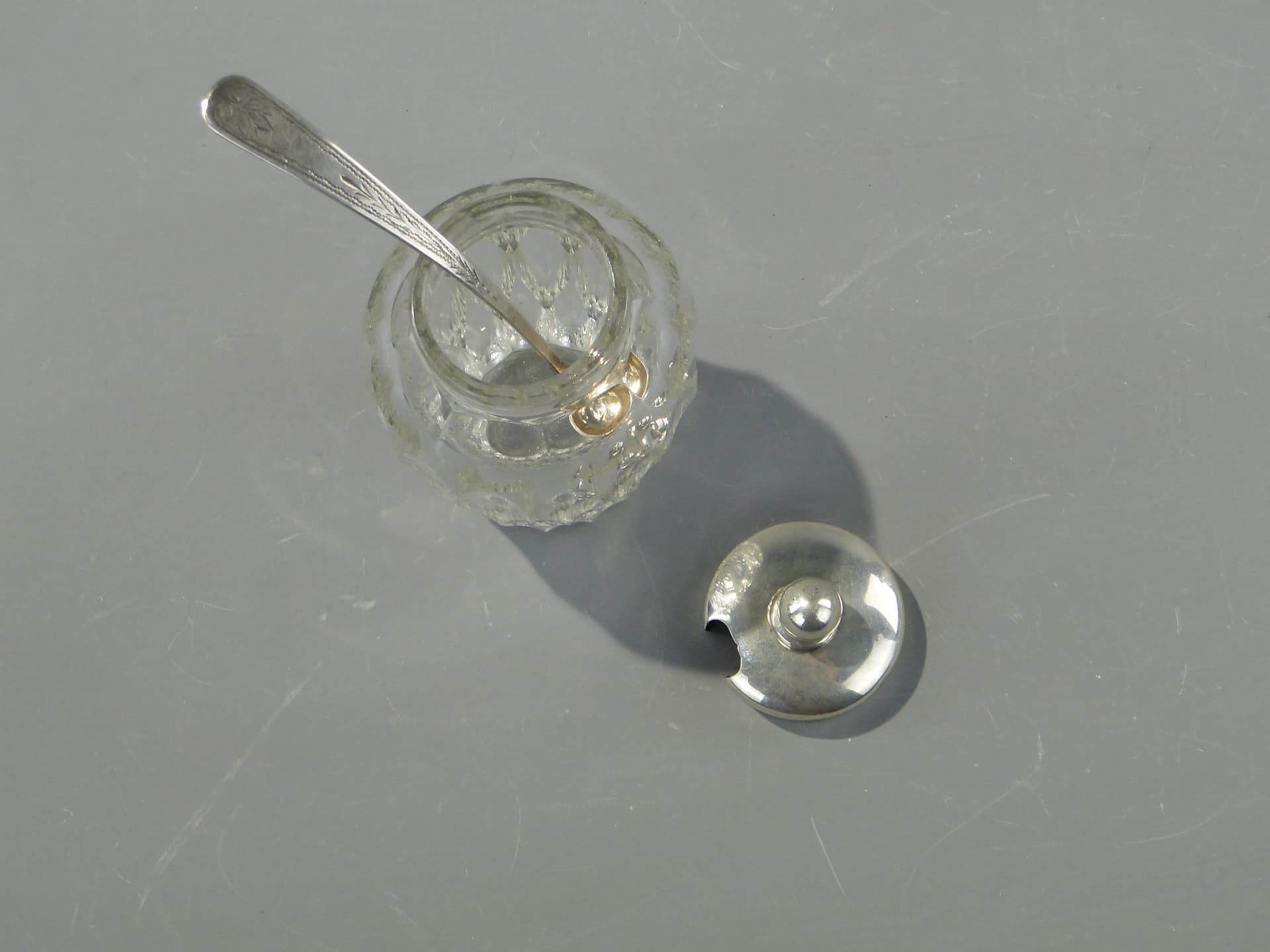 Olive container Art Deco, transparent crystal, silver, 1920s. - 353345