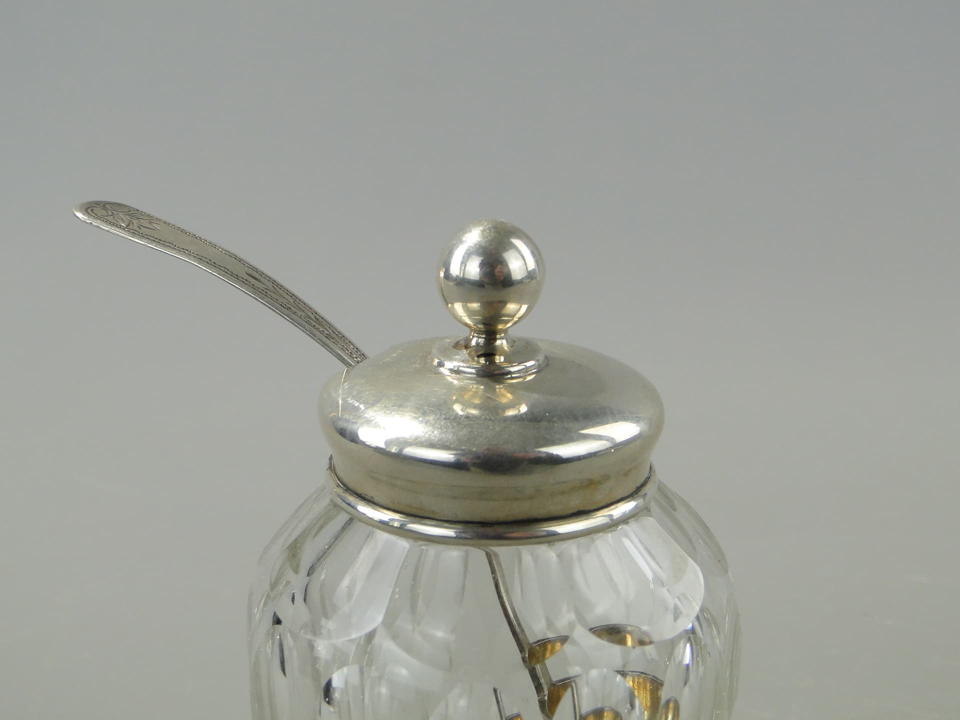 Olive container Art Deco, transparent crystal, silver, 1920s. - 353344