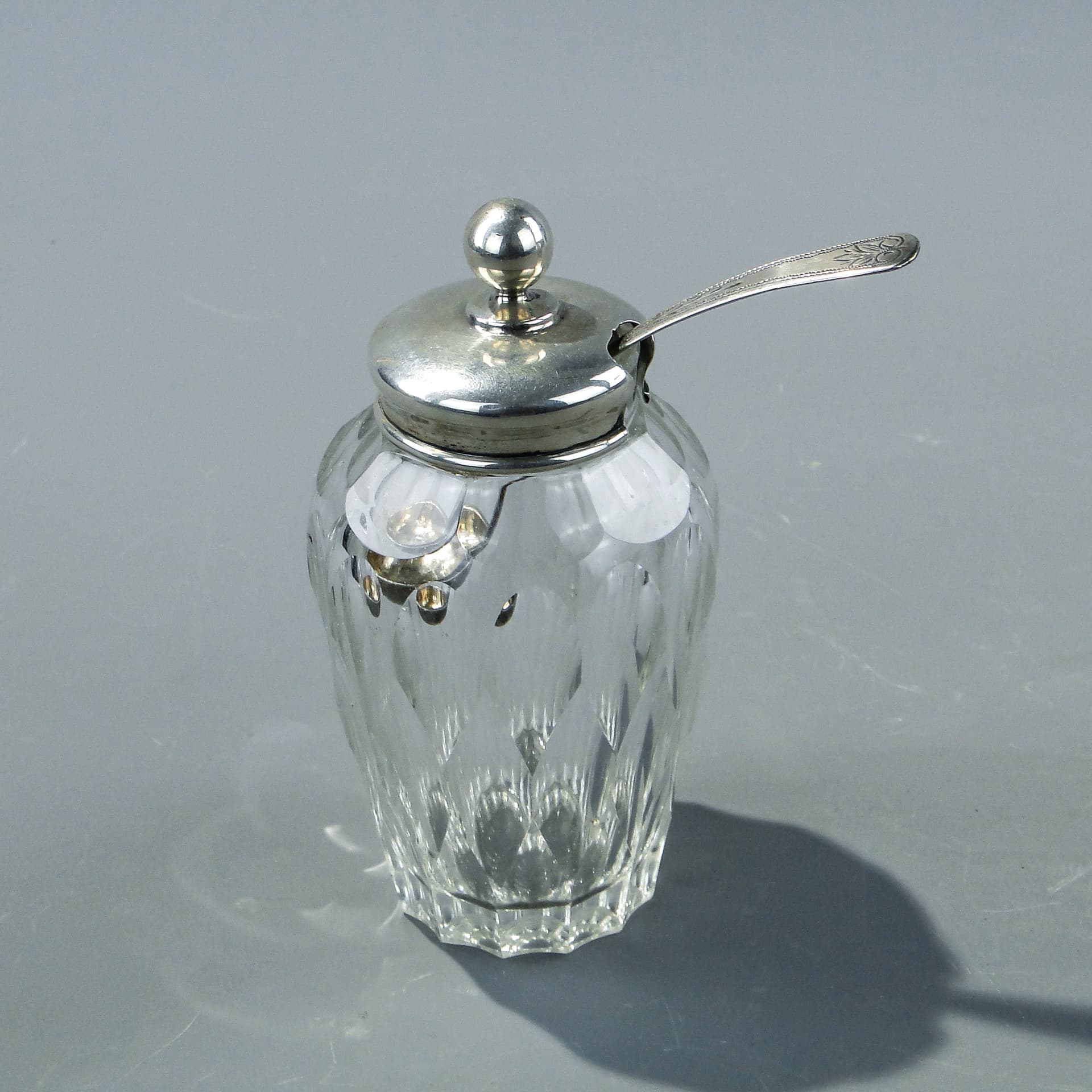 Olive container Art Deco, transparent crystal, silver, 1920s. - 353336