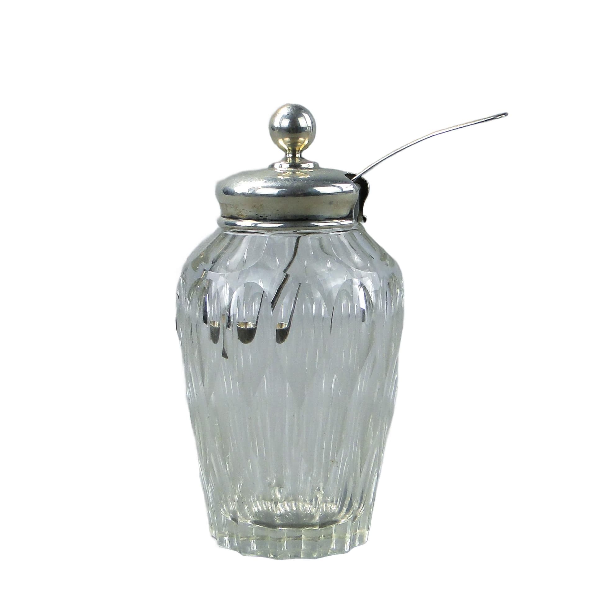 Olive container Art Deco, transparent crystal, silver, 1920s.