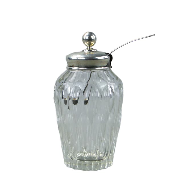 Olive container Art Deco, transparent crystal, silver, 1920s. - DIMENSION