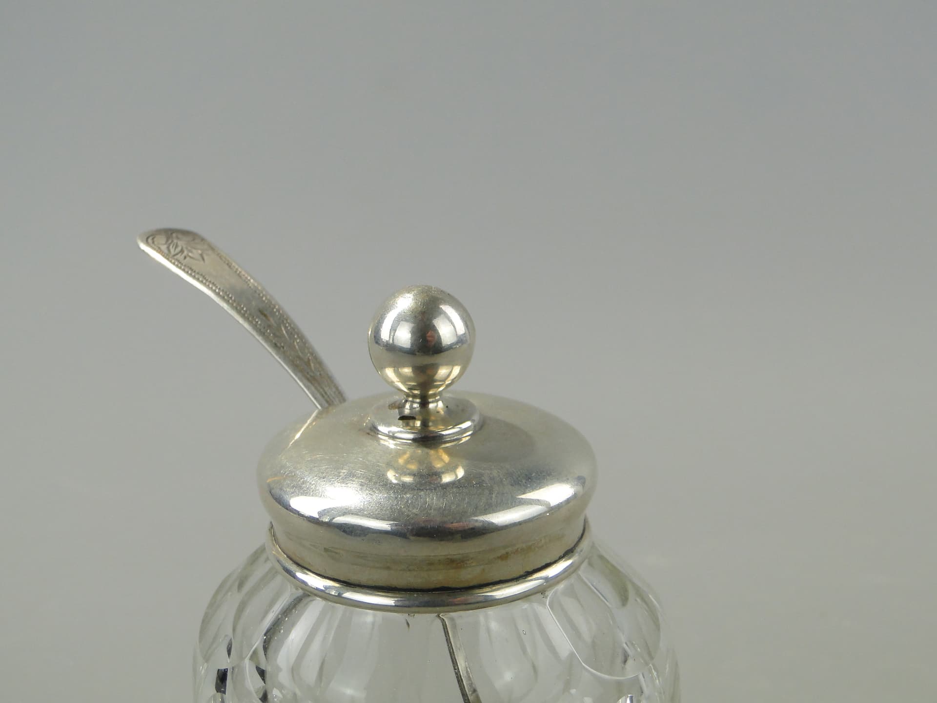 Olive container Art Deco, transparent crystal, silver, 1920s. - 353343