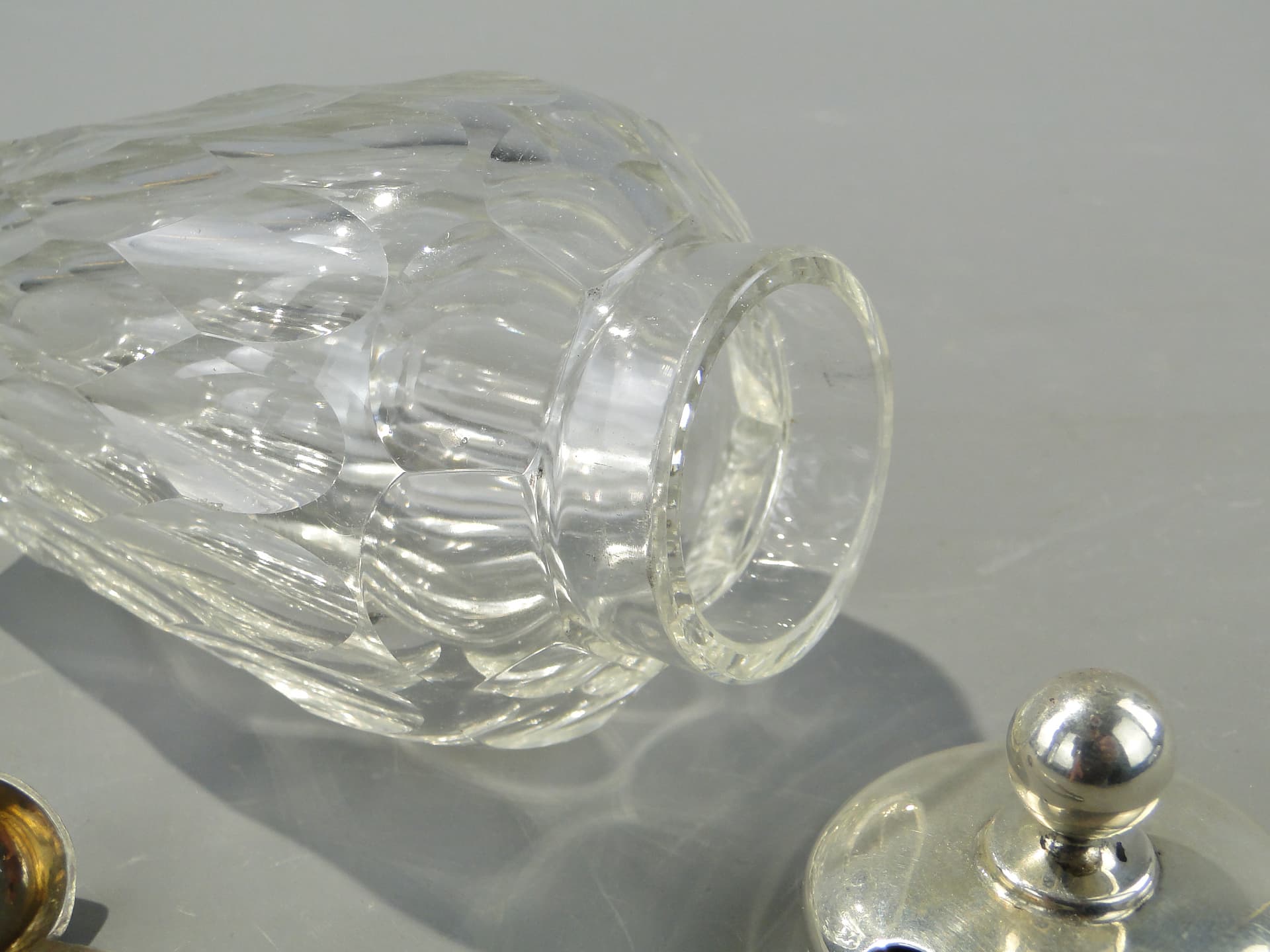 Olive container Art Deco, transparent crystal, silver, 1920s. - 353341