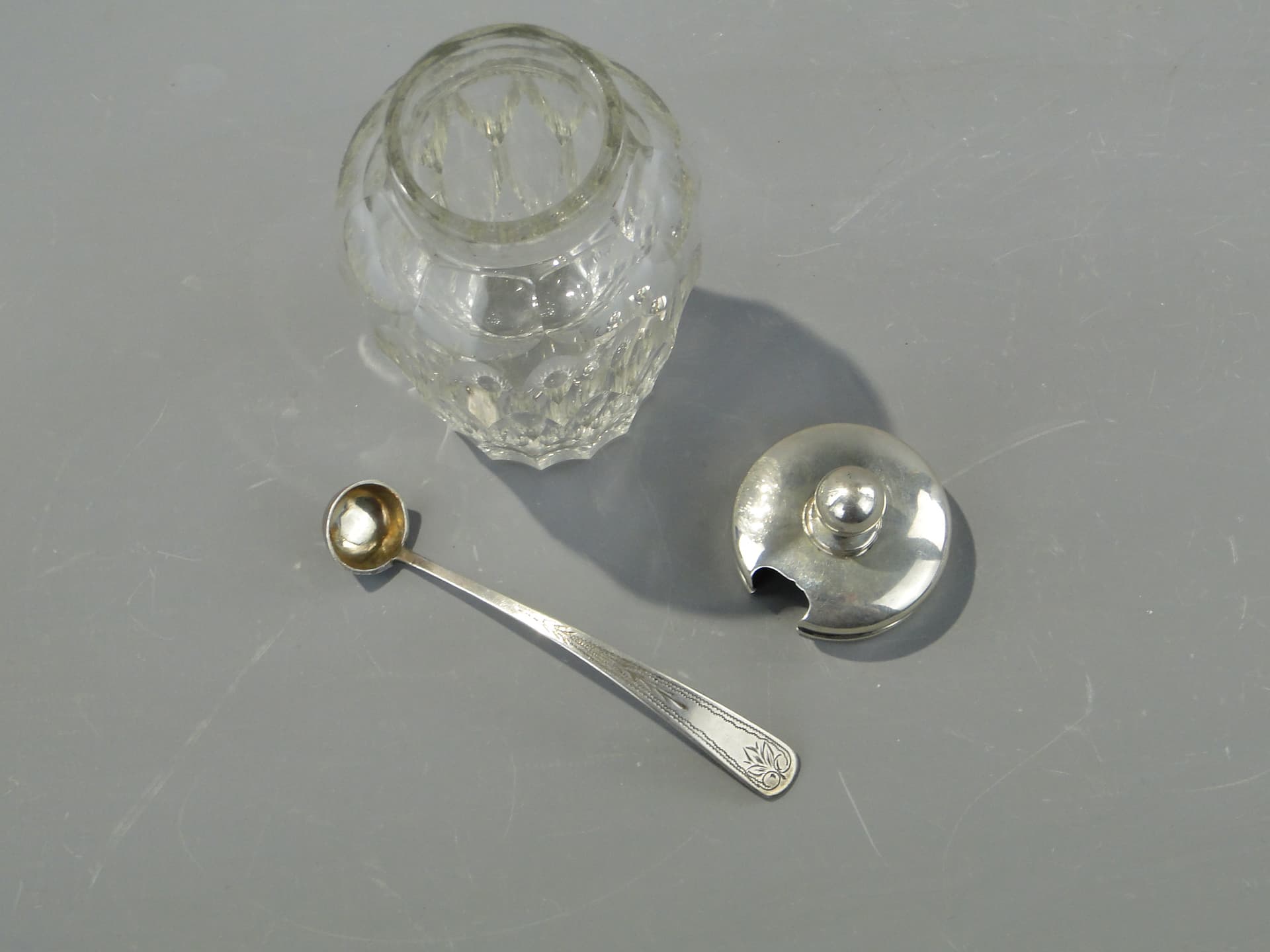 Olive container Art Deco, transparent crystal, silver, 1920s. - 353339