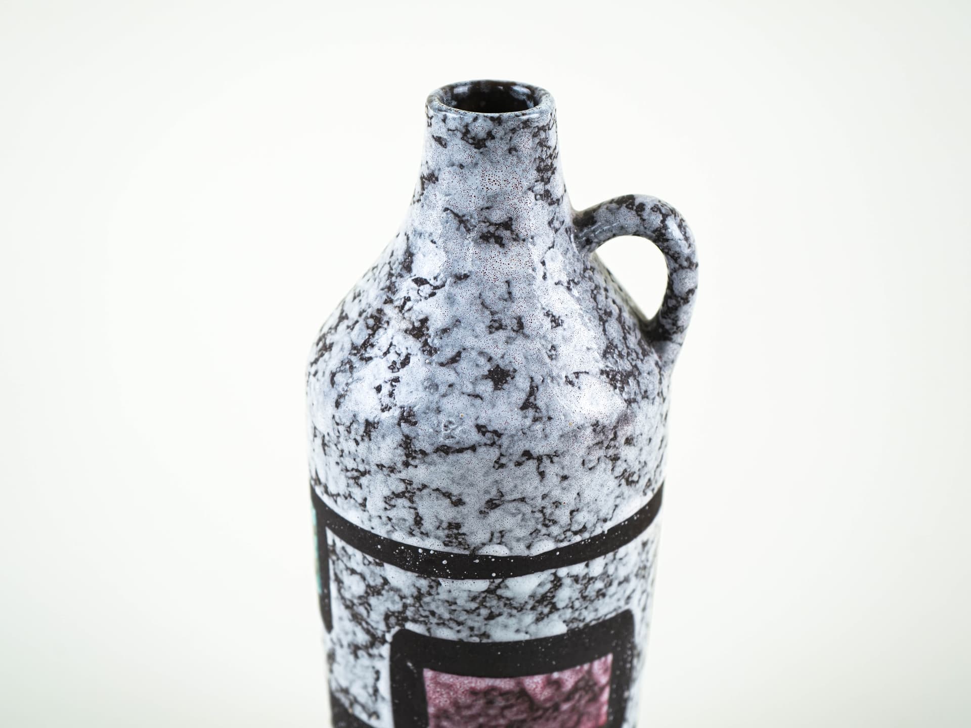 Vase, white black green red ceramics, Strehla, East Germany, 1960s. - 353450