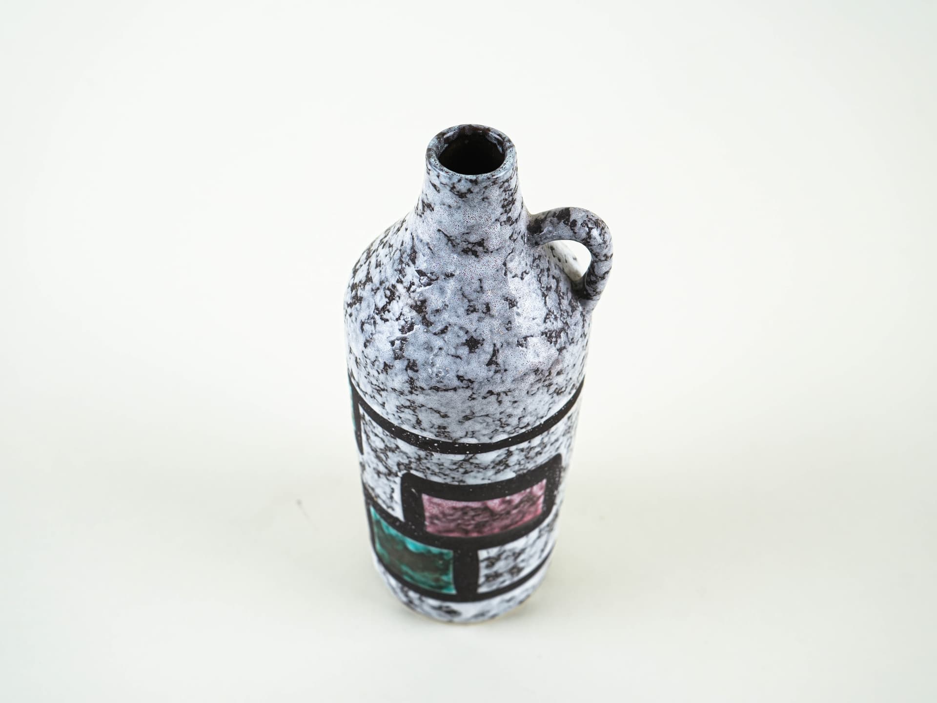 Vase, white black green red ceramics, Strehla, East Germany, 1960s. - 353445