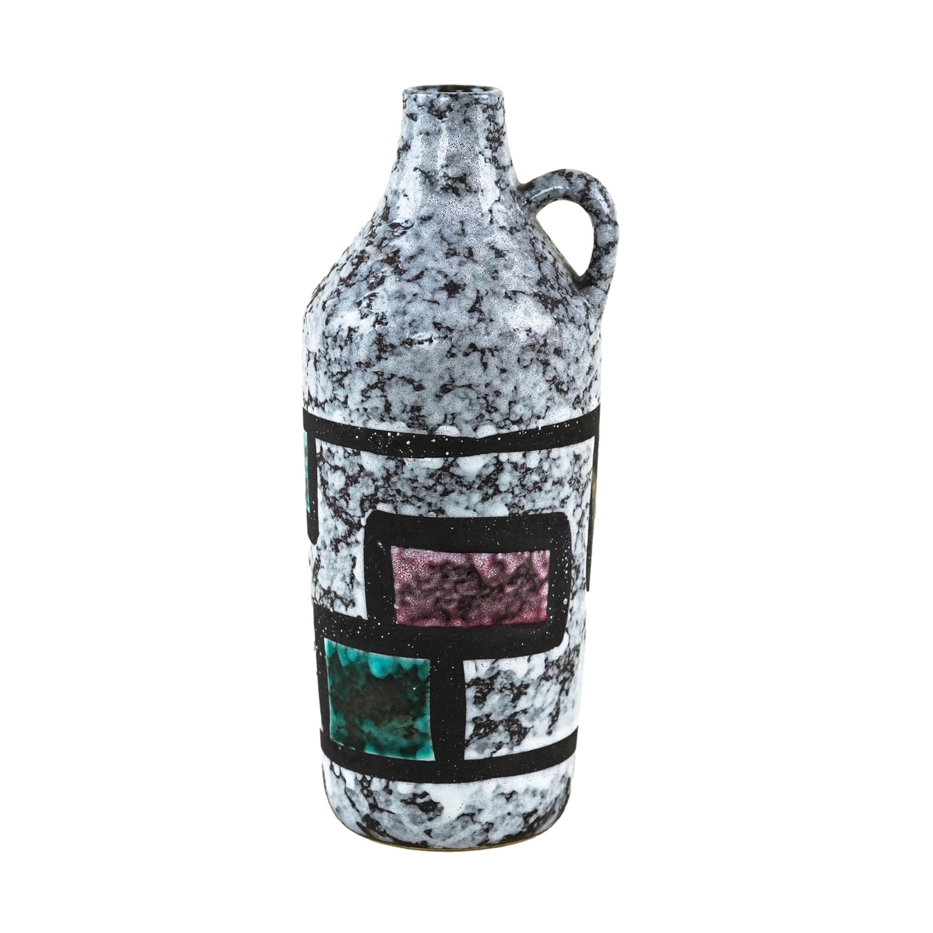 Vase, white black green red ceramics, Strehla, East Germany, 1960s. - 353444