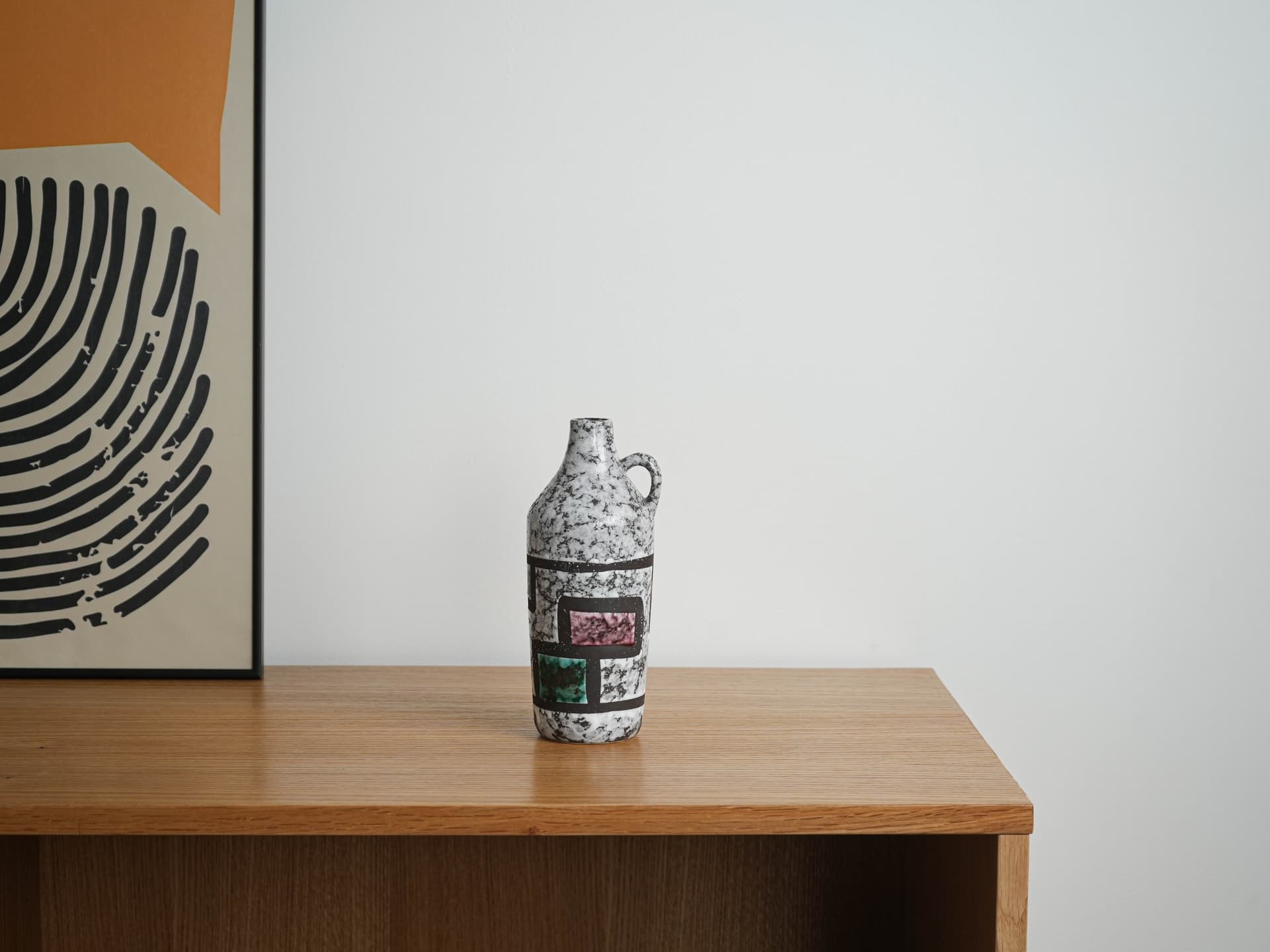 Vase, white black green red ceramics, Strehla, East Germany, 1960s. - 353451