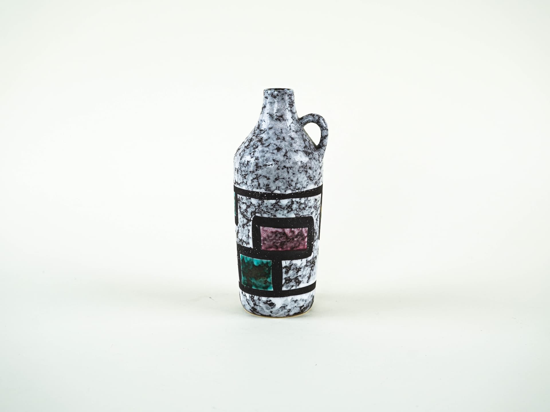 Vase, white black green red ceramics, Strehla, East Germany, 1960s. - 353446