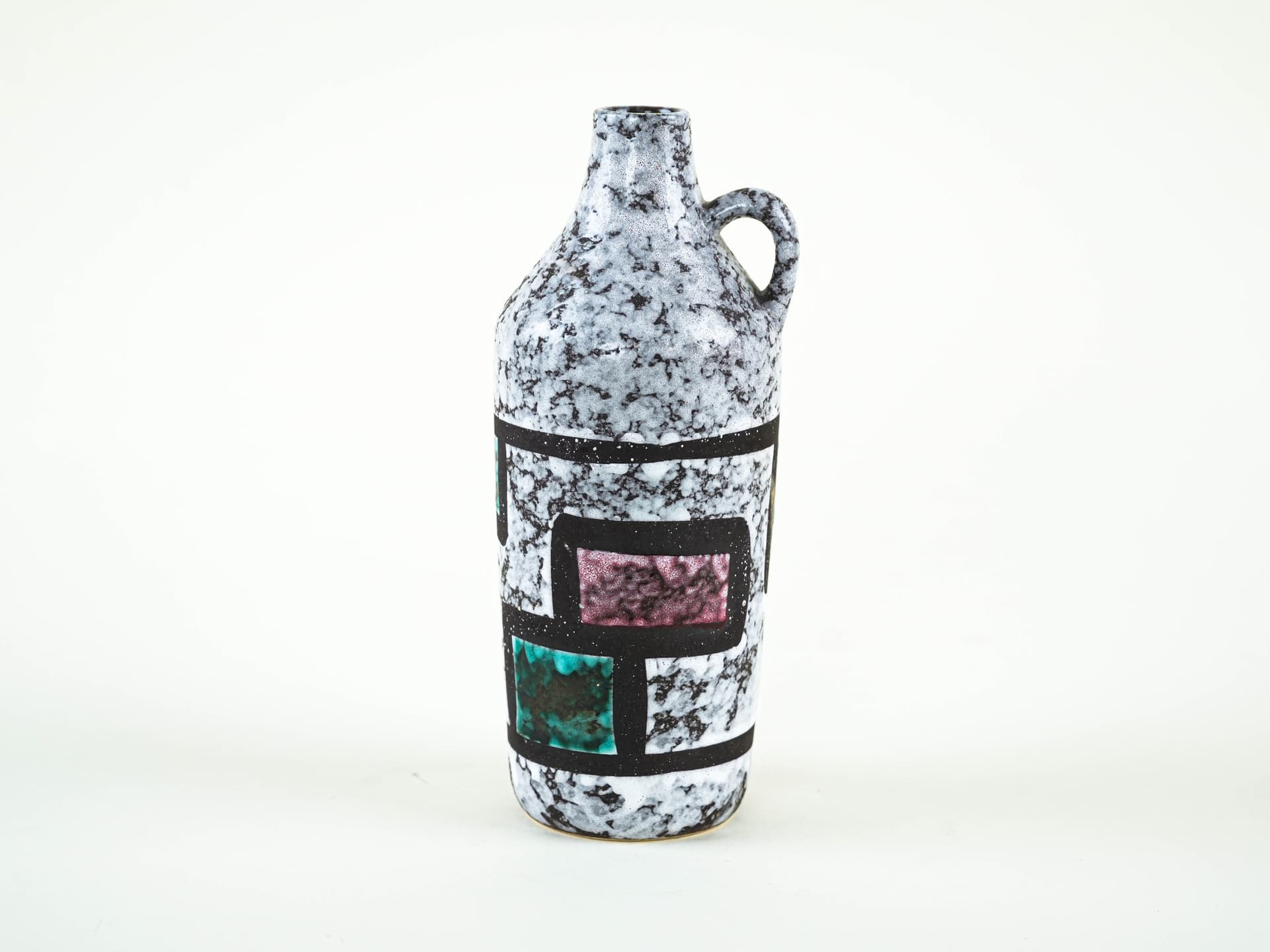 Vase, white black green red ceramics, Strehla, East Germany, 1960s. - 353447
