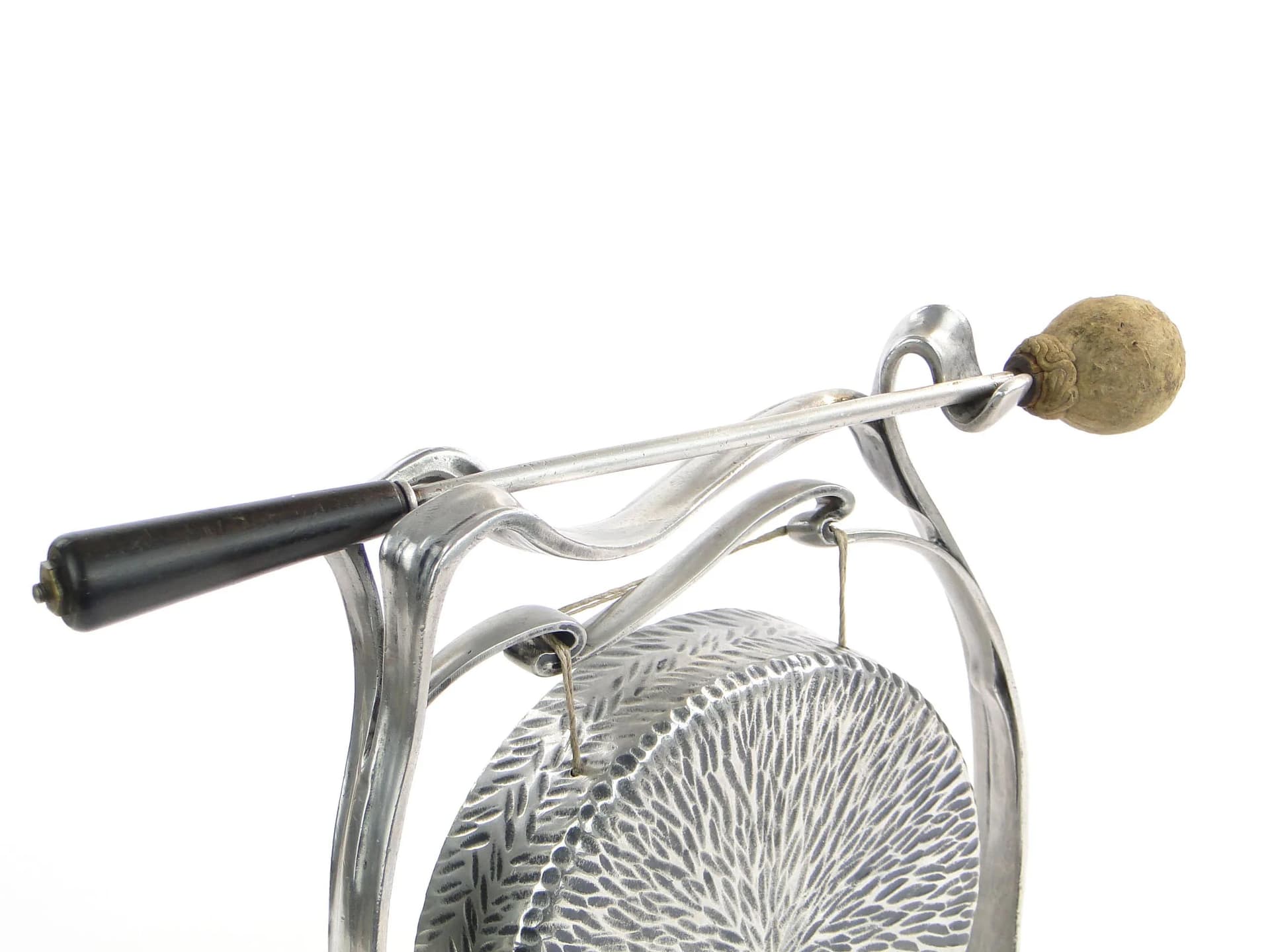 Gong stołowy secesyjny, srebrny, mosiądz, Krupp Berndorf, Niemcy, początek XX w. - 26274