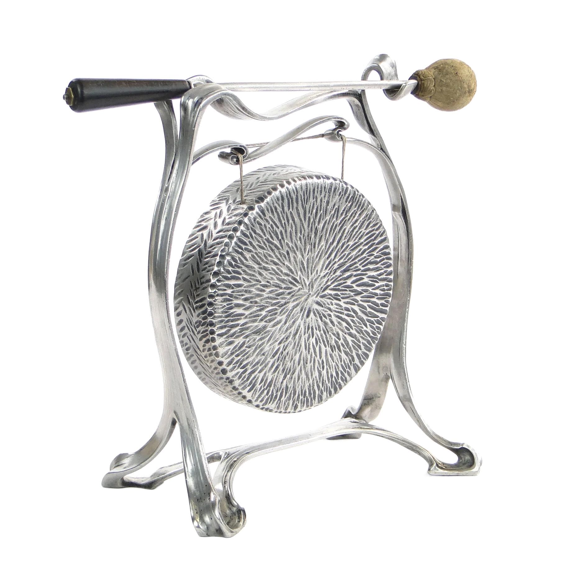 Gong stołowy secesyjny, srebrny, mosiądz, Krupp Berndorf, Niemcy, początek XX w.