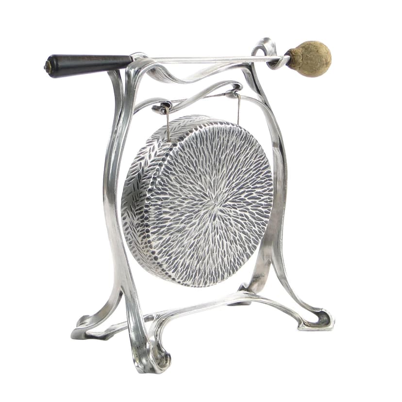 Gong stołowy secesyjny, srebrny, mosiądz, Krupp Berndorf, Niemcy, początek XX w.