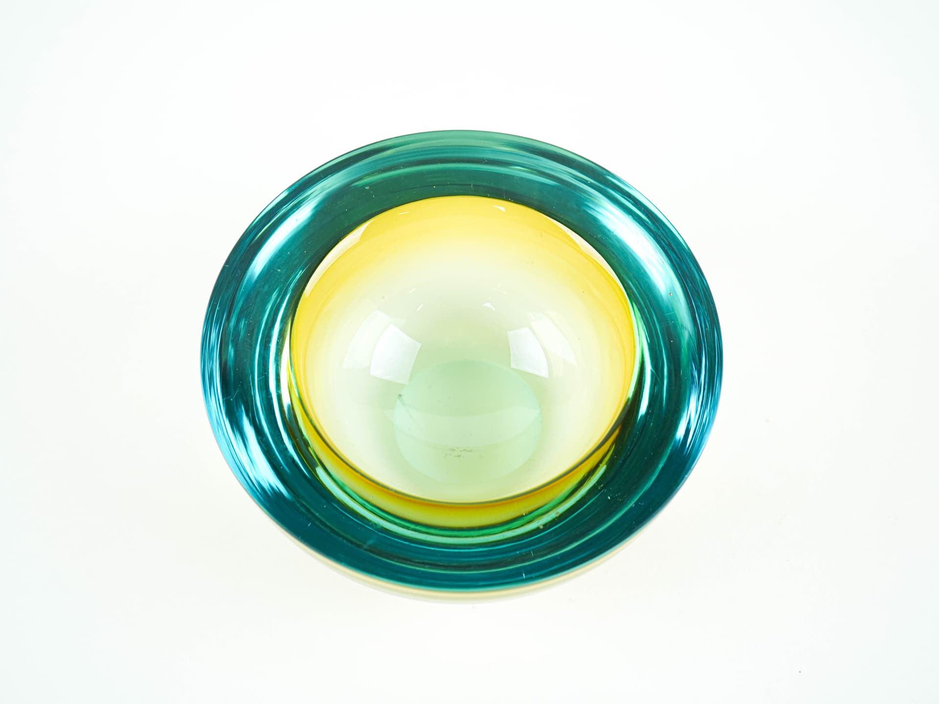 Bowl Sommerso, Murano, yellow turquoise glass, Italy, 1970s. - 353636