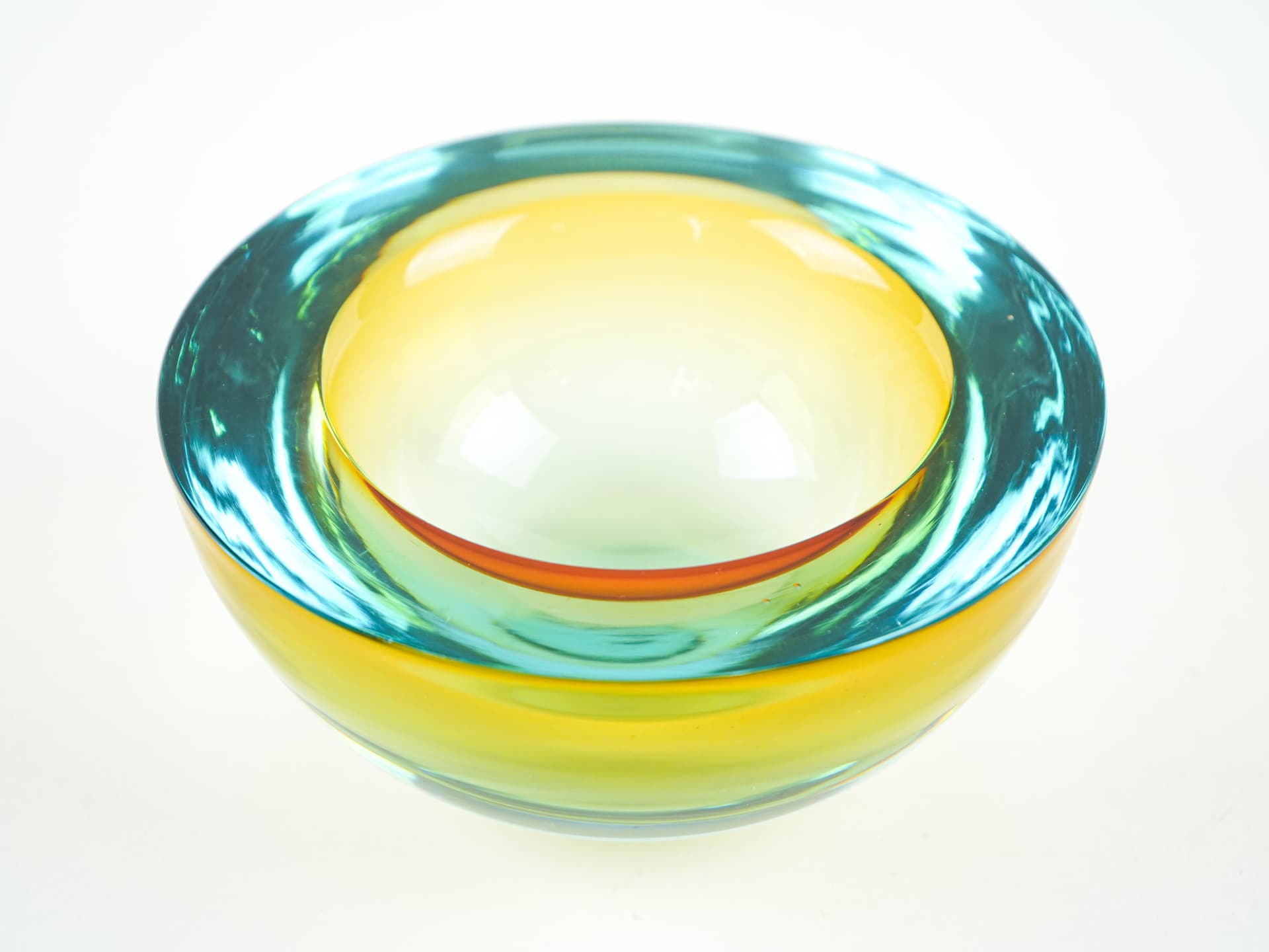 Bowl Sommerso, Murano, yellow turquoise glass, Italy, 1970s. - 353633
