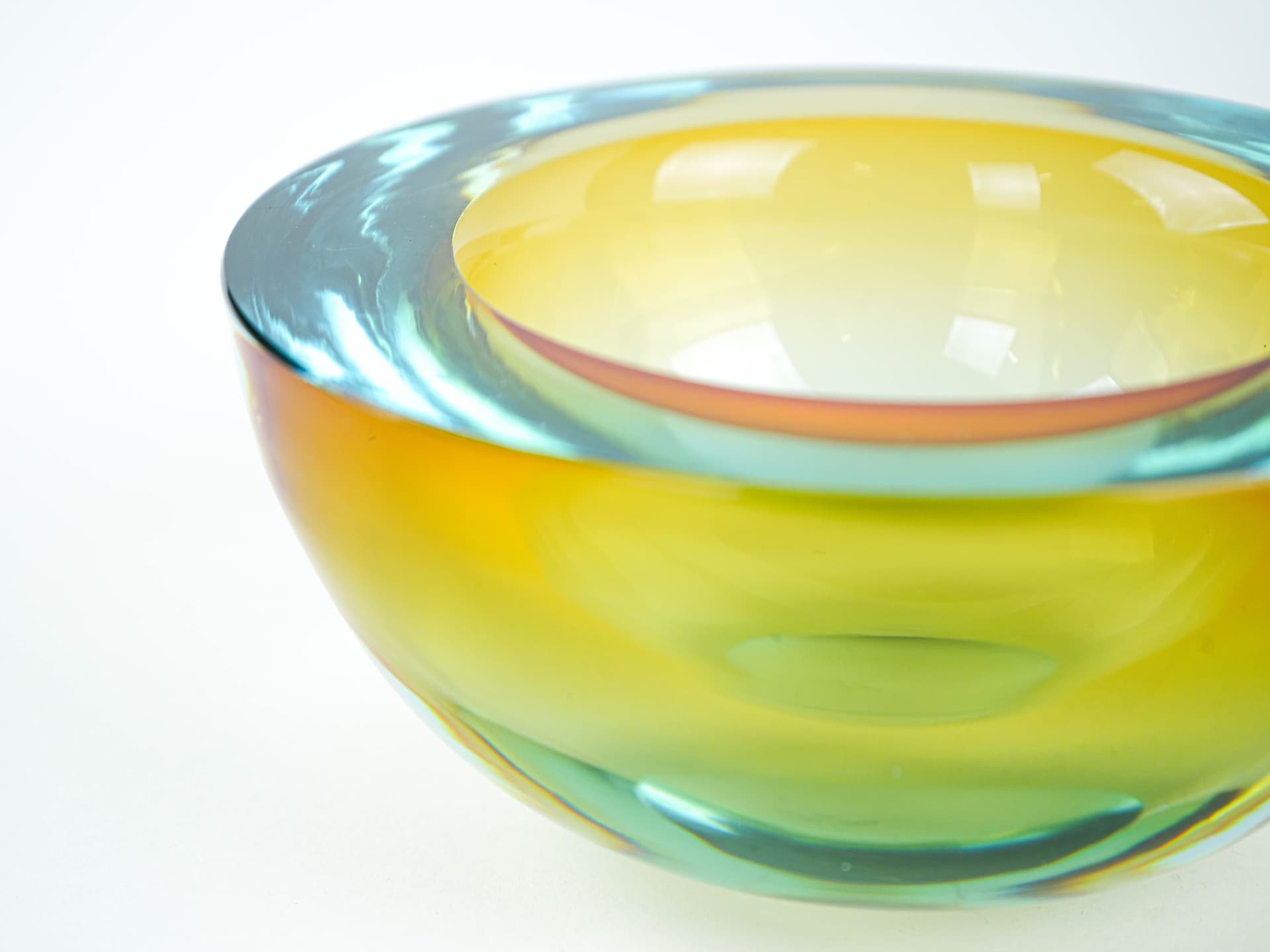 Bowl Sommerso, Murano, yellow turquoise glass, Italy, 1970s. - 353638