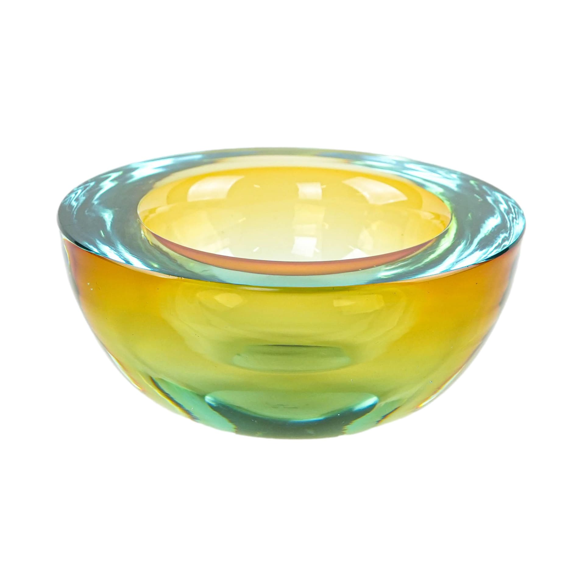 Bowl Sommerso, Murano, yellow turquoise glass, Italy, 1970s. - 353632