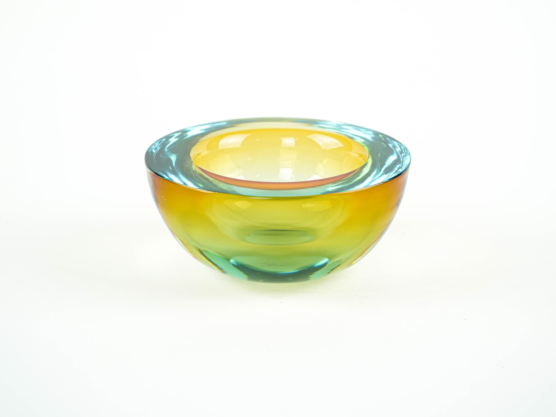Bowl Sommerso, Murano, yellow turquoise glass, Italy, 1970s. - 353635