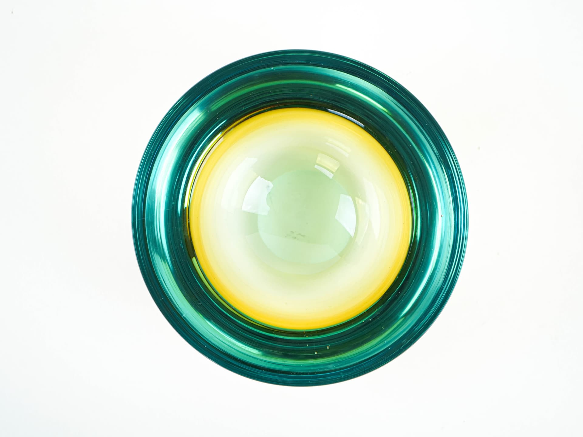 Bowl Sommerso, Murano, yellow turquoise glass, Italy, 1970s. - 353639