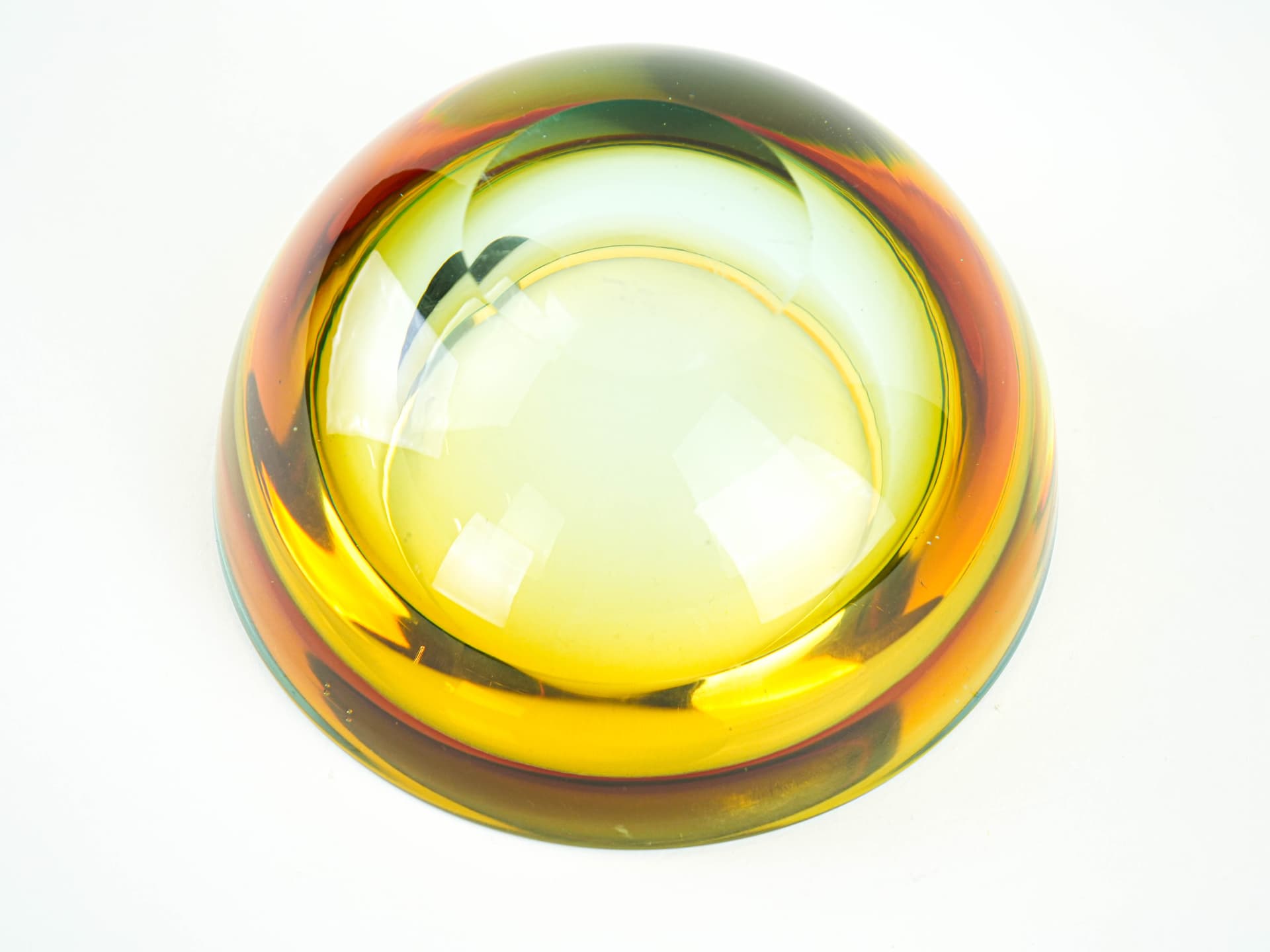 Bowl Sommerso, Murano, yellow turquoise glass, Italy, 1970s. - 353645