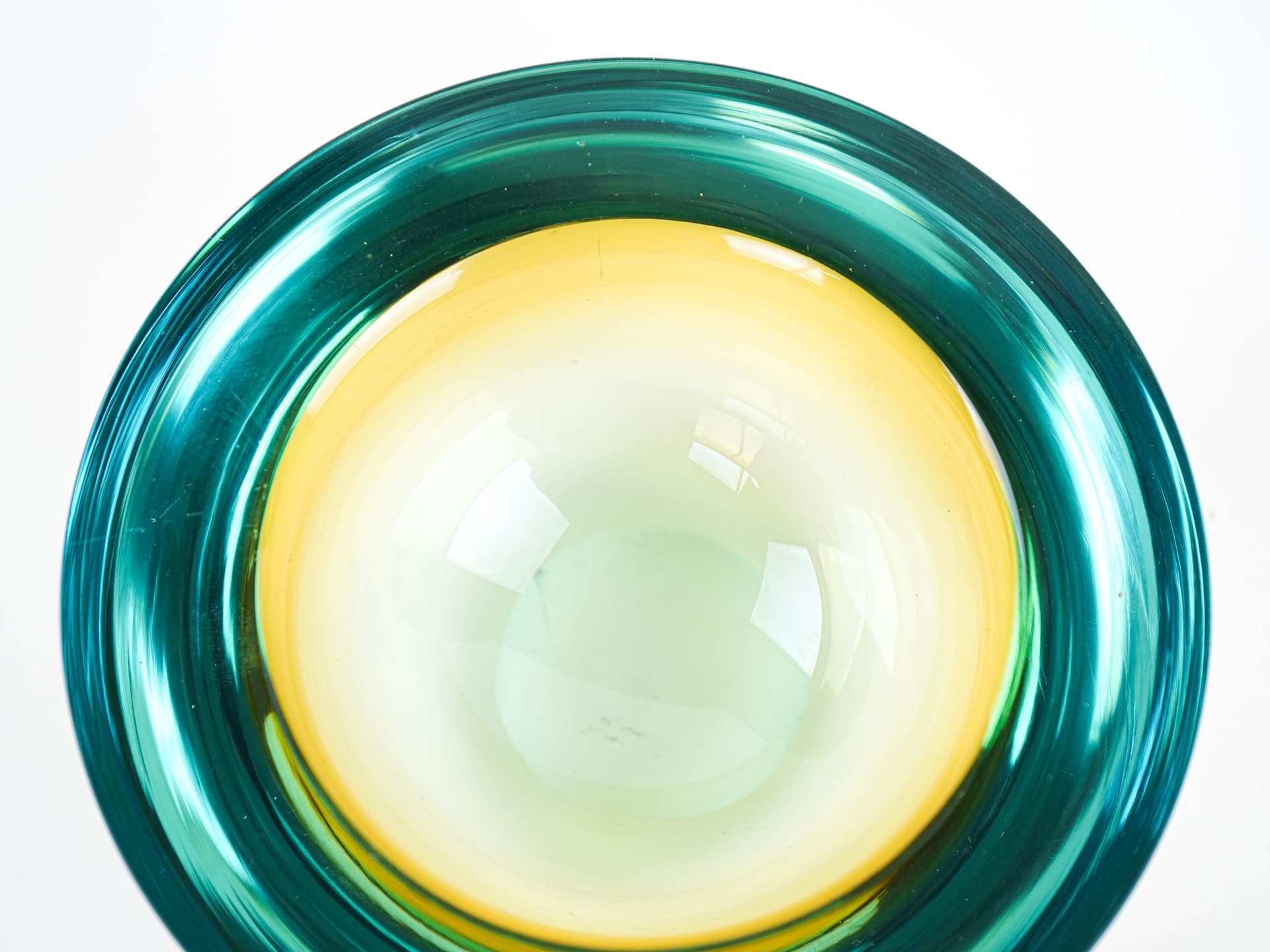 Bowl Sommerso, Murano, yellow turquoise glass, Italy, 1970s. - 353644