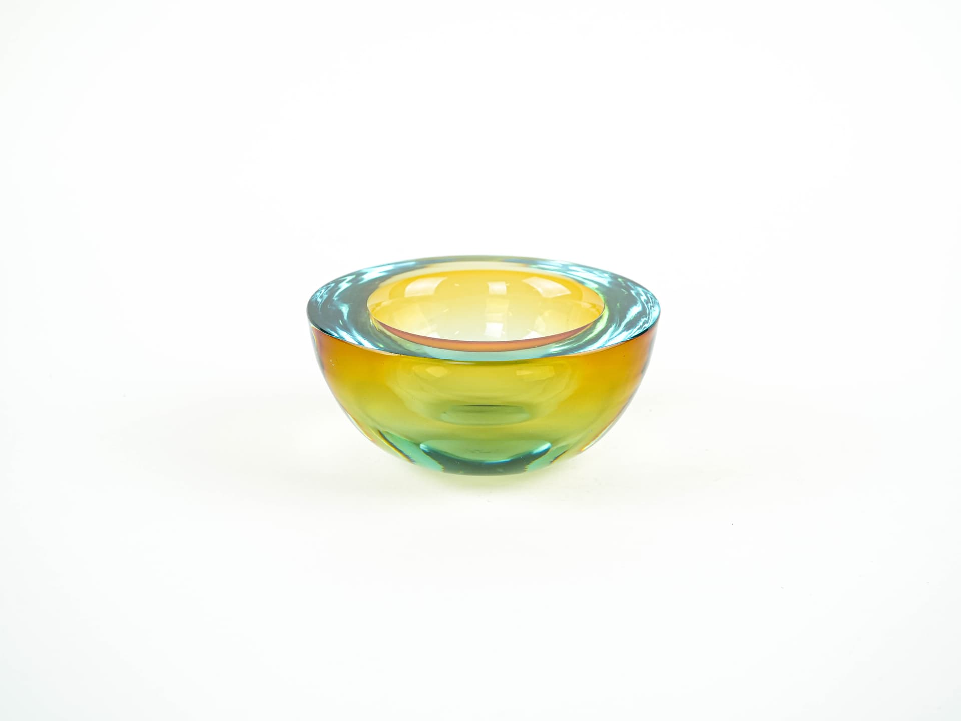 Bowl Sommerso, Murano, yellow turquoise glass, Italy, 1970s. - 353634