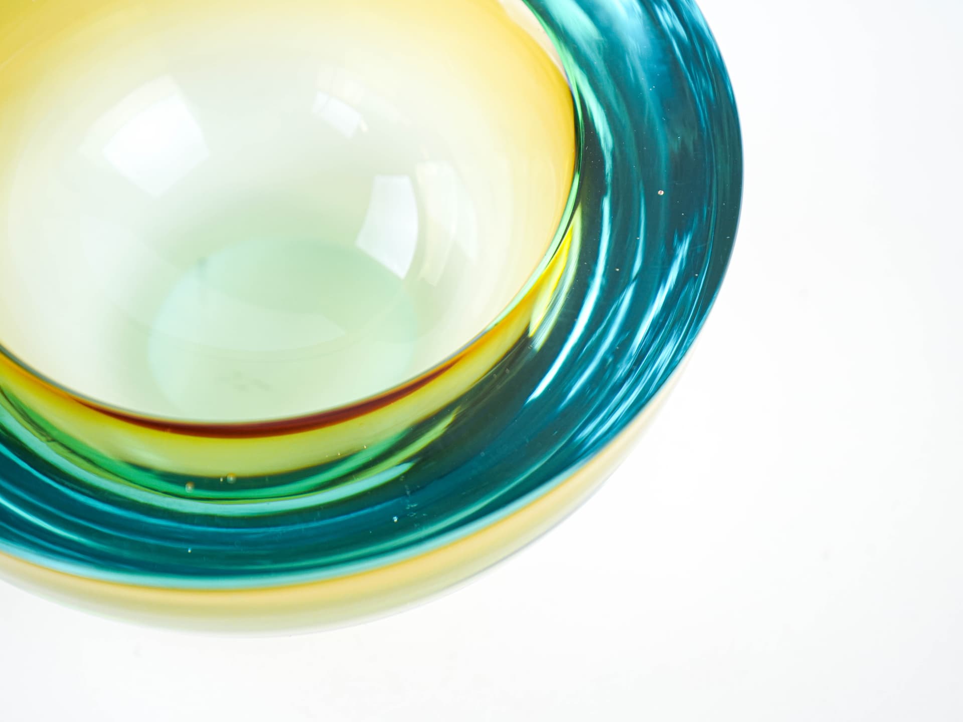 Bowl Sommerso, Murano, yellow turquoise glass, Italy, 1970s. - 353640