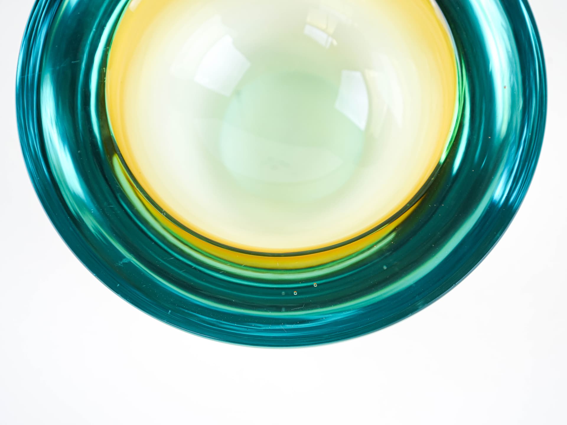 Bowl Sommerso, Murano, yellow turquoise glass, Italy, 1970s. - 353641