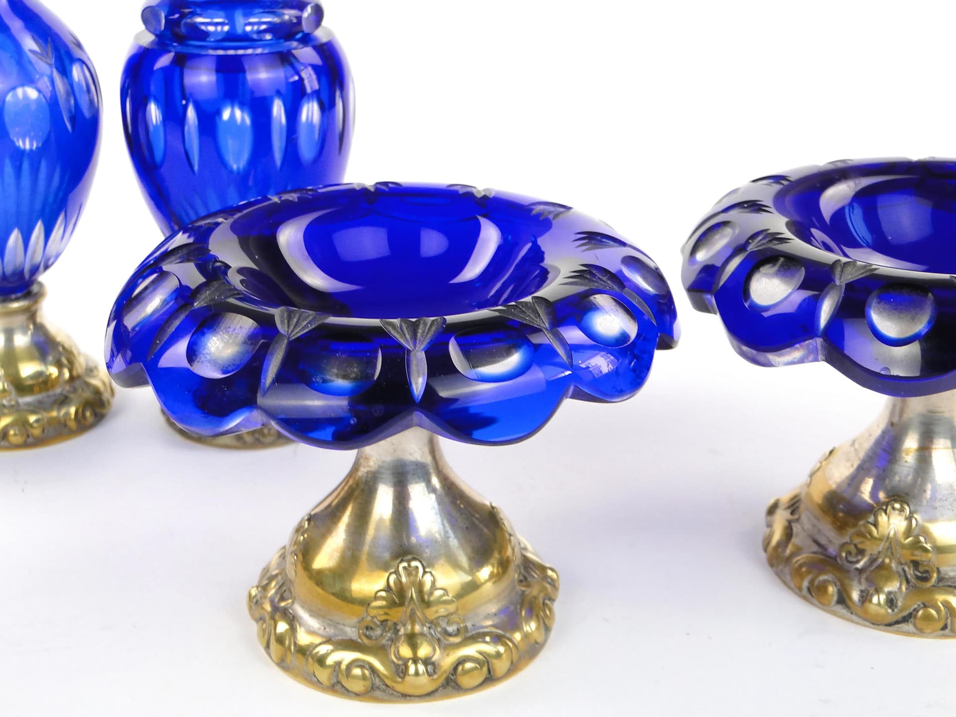 Pair of Biedermeier compotes, cobalt glass, silver-plated brass, Denmark, early 20th c. - 26265