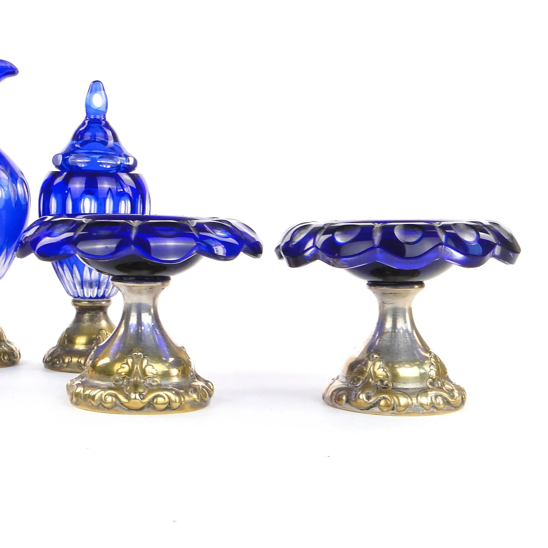 Pair of Biedermeier compotes, cobalt glass, silver-plated brass, Denmark, early 20th c. - 26263