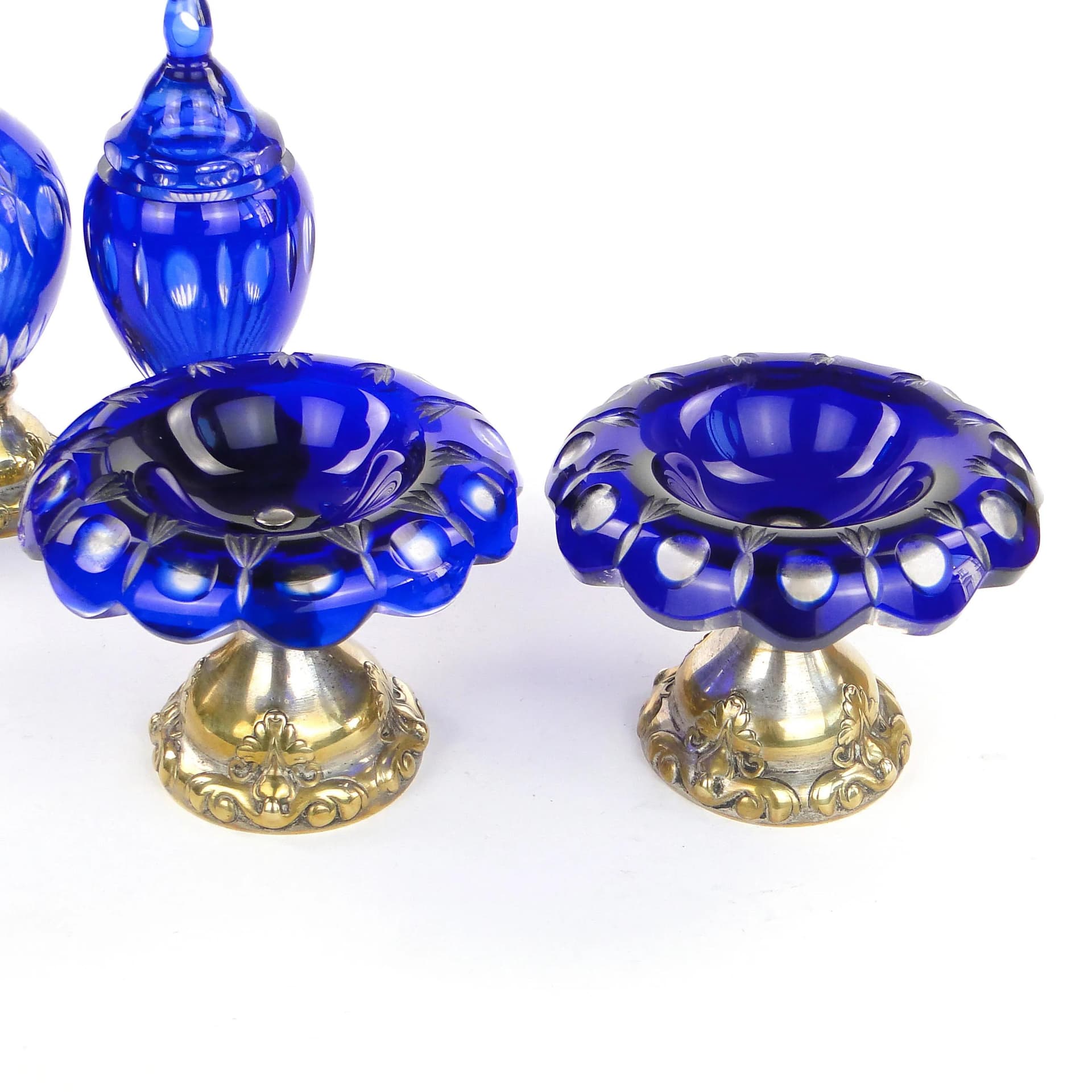 Pair of Biedermeier compotes, cobalt glass, silver-plated brass, Denmark, early 20th c. - 26264