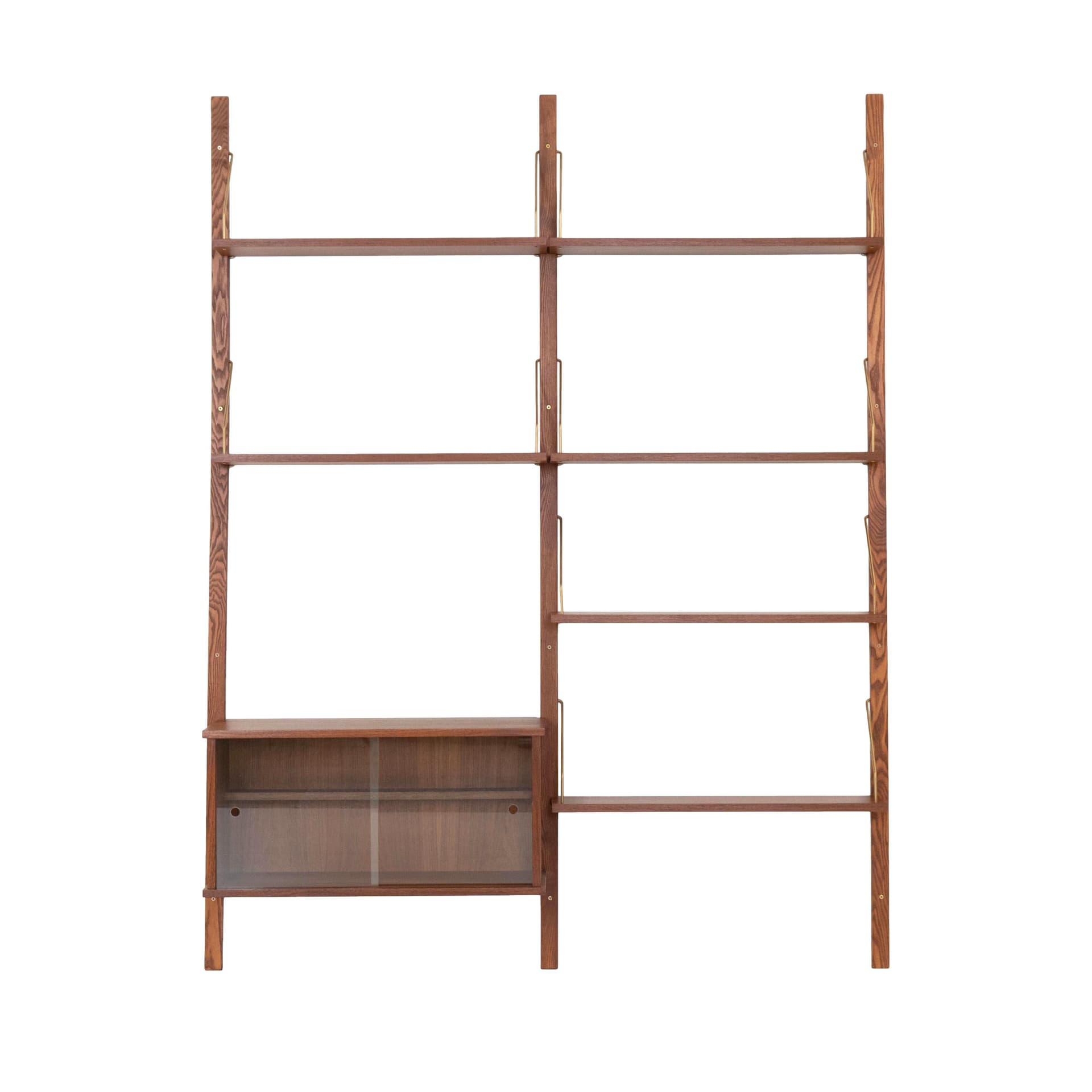 Regał systemowy, teak brązowy, szkło transparentny, Dania, lata 60. - 353776