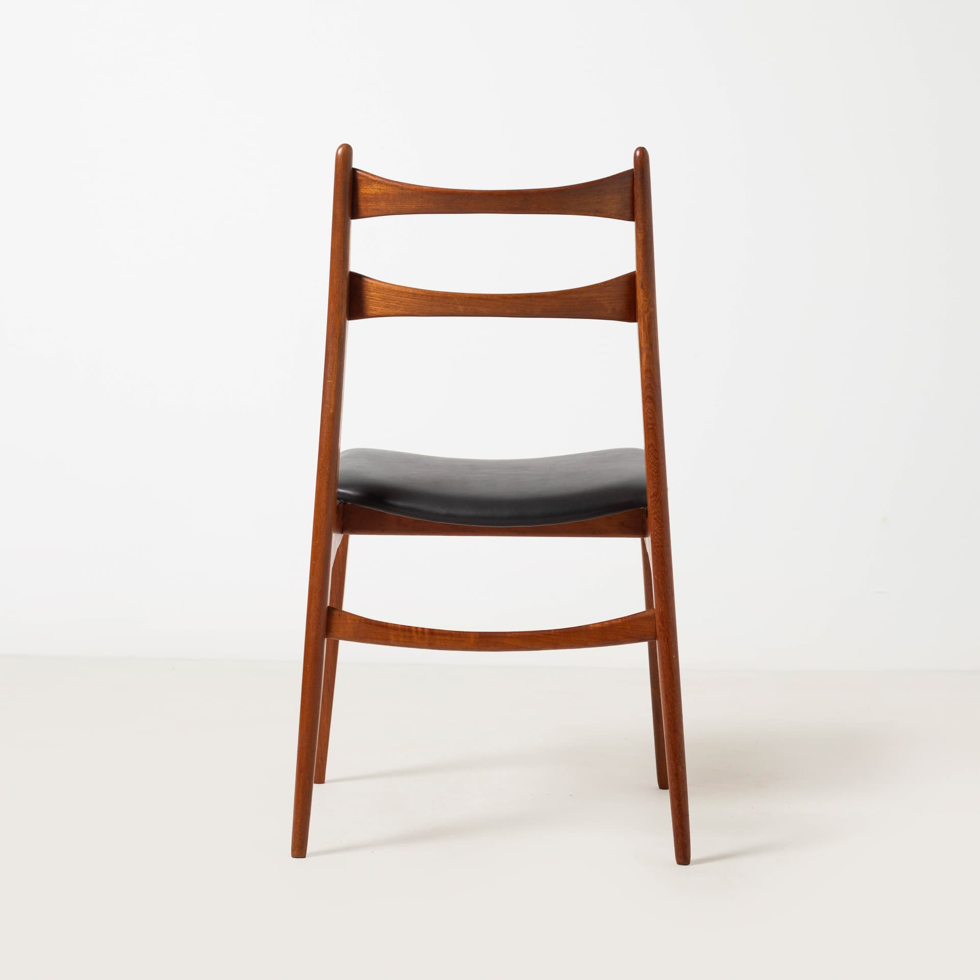 Set of six Bumerang dining chairs, teak, brown leather, Germany, 1960s. - 353801