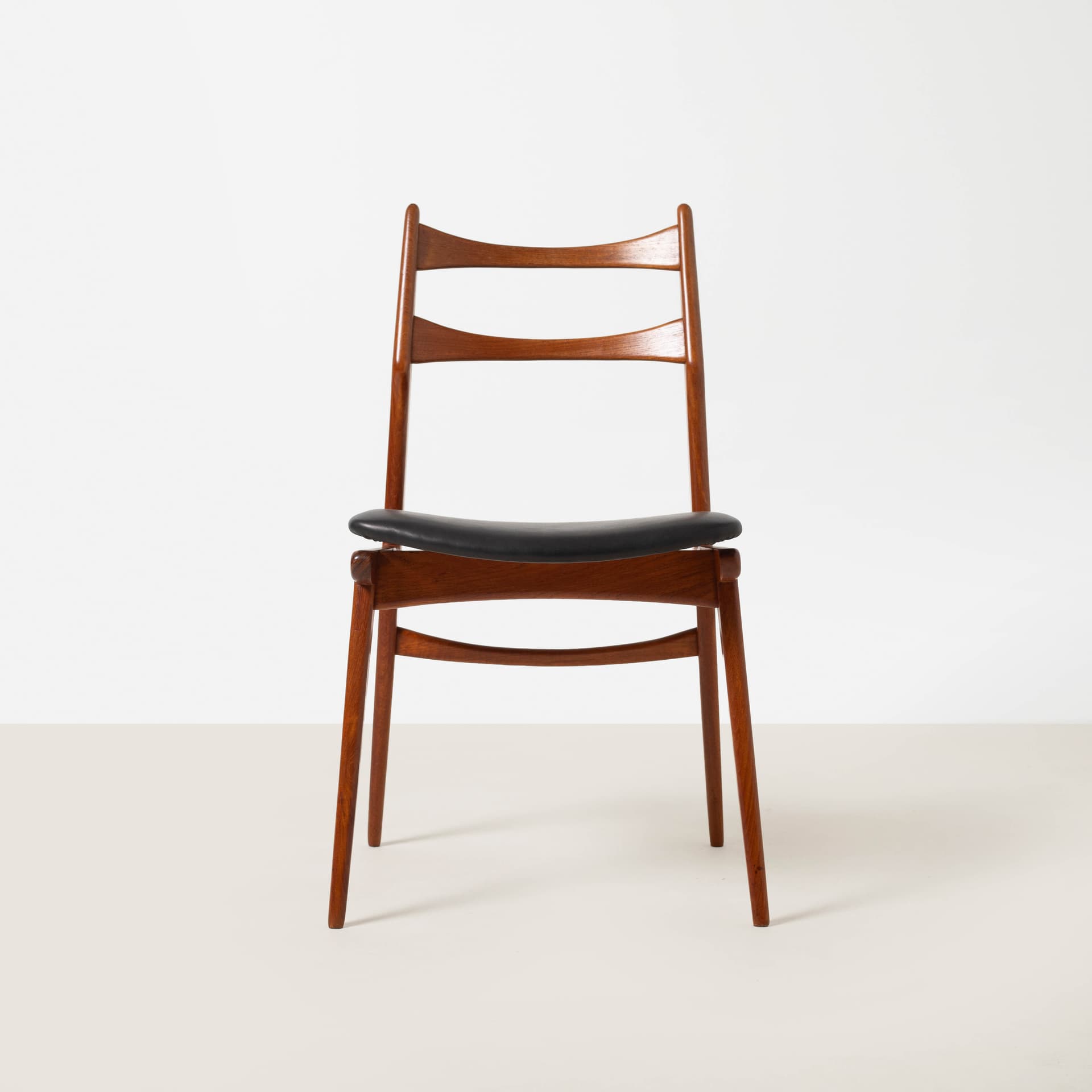Set of six Bumerang dining chairs, teak, brown leather, Germany, 1960s. - 353793
