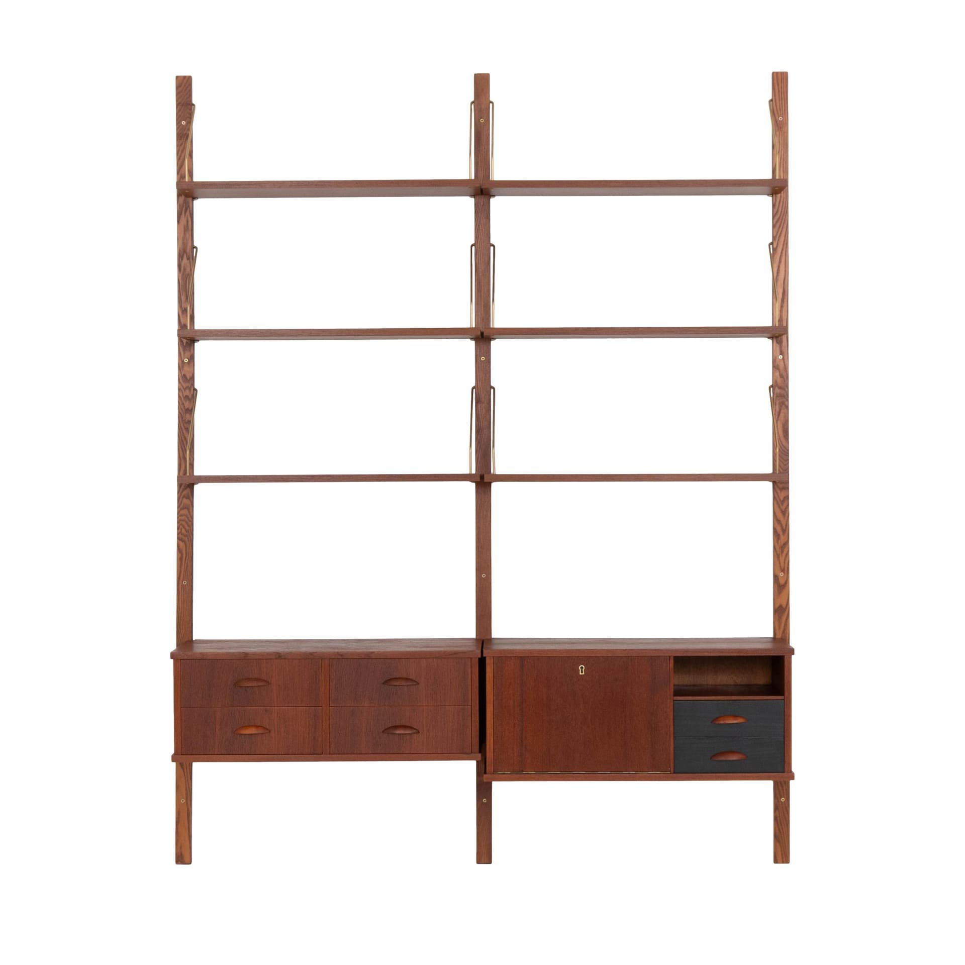Regał systemowy, teak brązowy, metal czarny, Dania, lata 60. - 353817