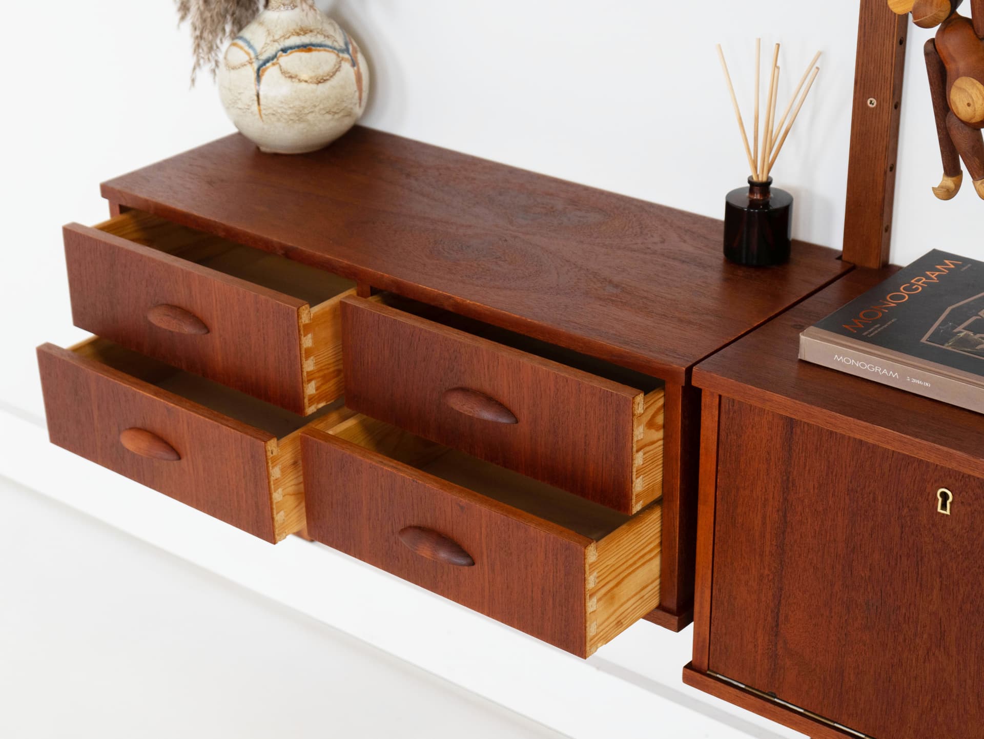 Regał systemowy, teak brązowy, metal czarny, Dania, lata 60. - 353822