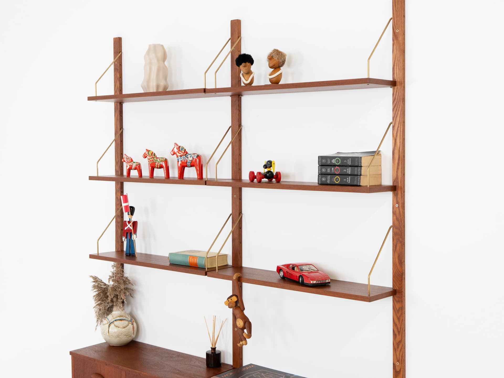 Regał systemowy, teak brązowy, metal czarny, Dania, lata 60. - 353820