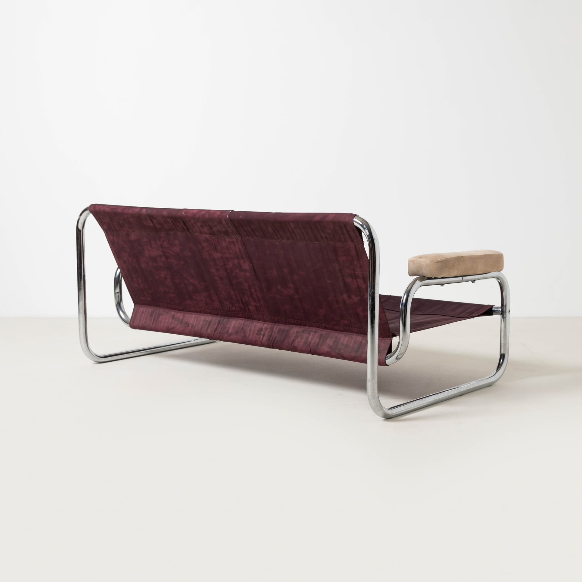 Two-seater sofa Borkum, beige velvet, chromed steel, by J. B. Häggström, Ikea, Sweden, 1970s. - 353871